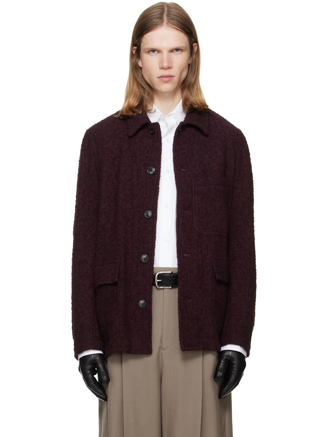 Burgundy Wool Bouclé Jacket - 1