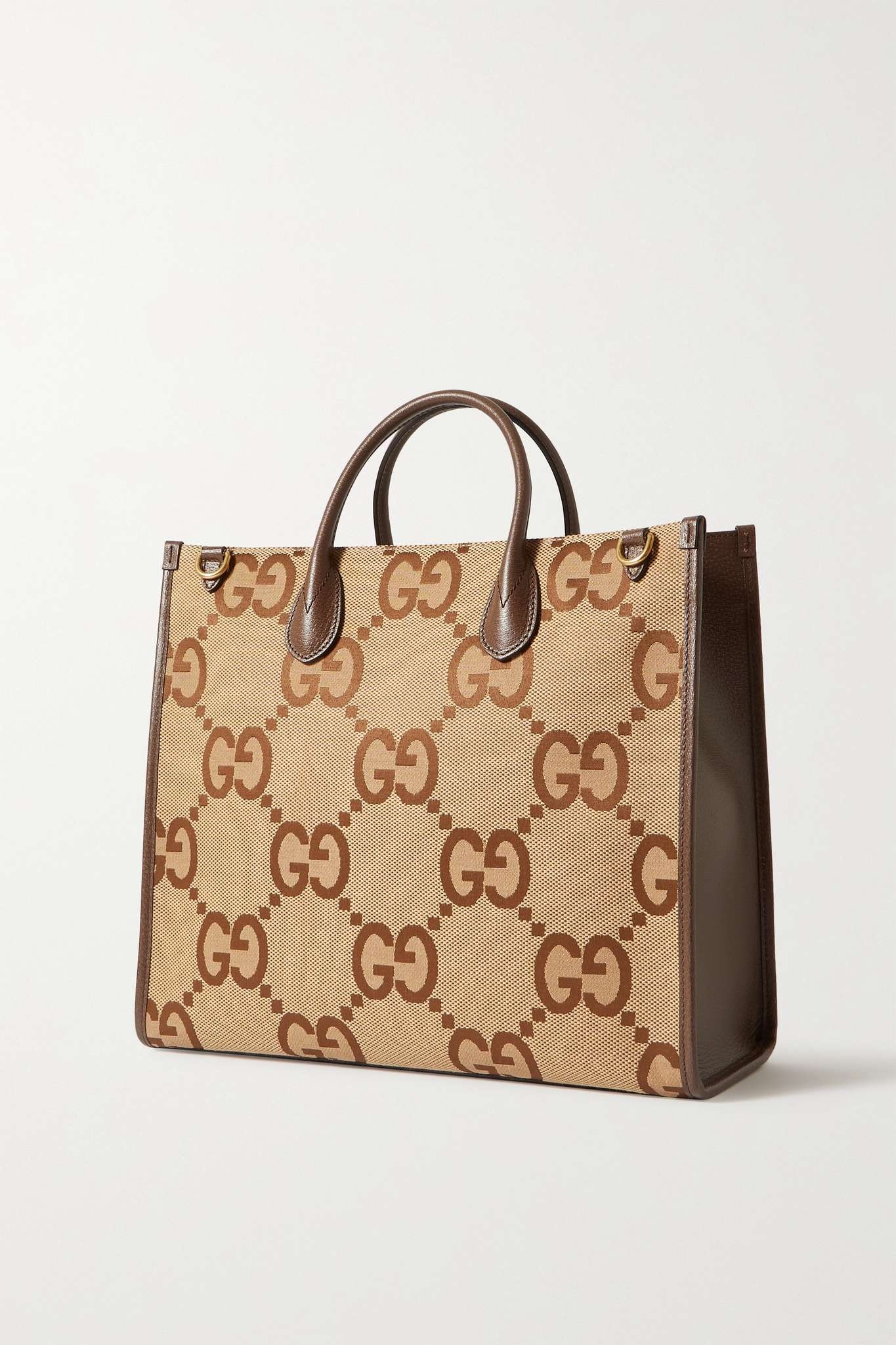 GG Jumbo leather-trimmed canvas-jacquard tote - 3