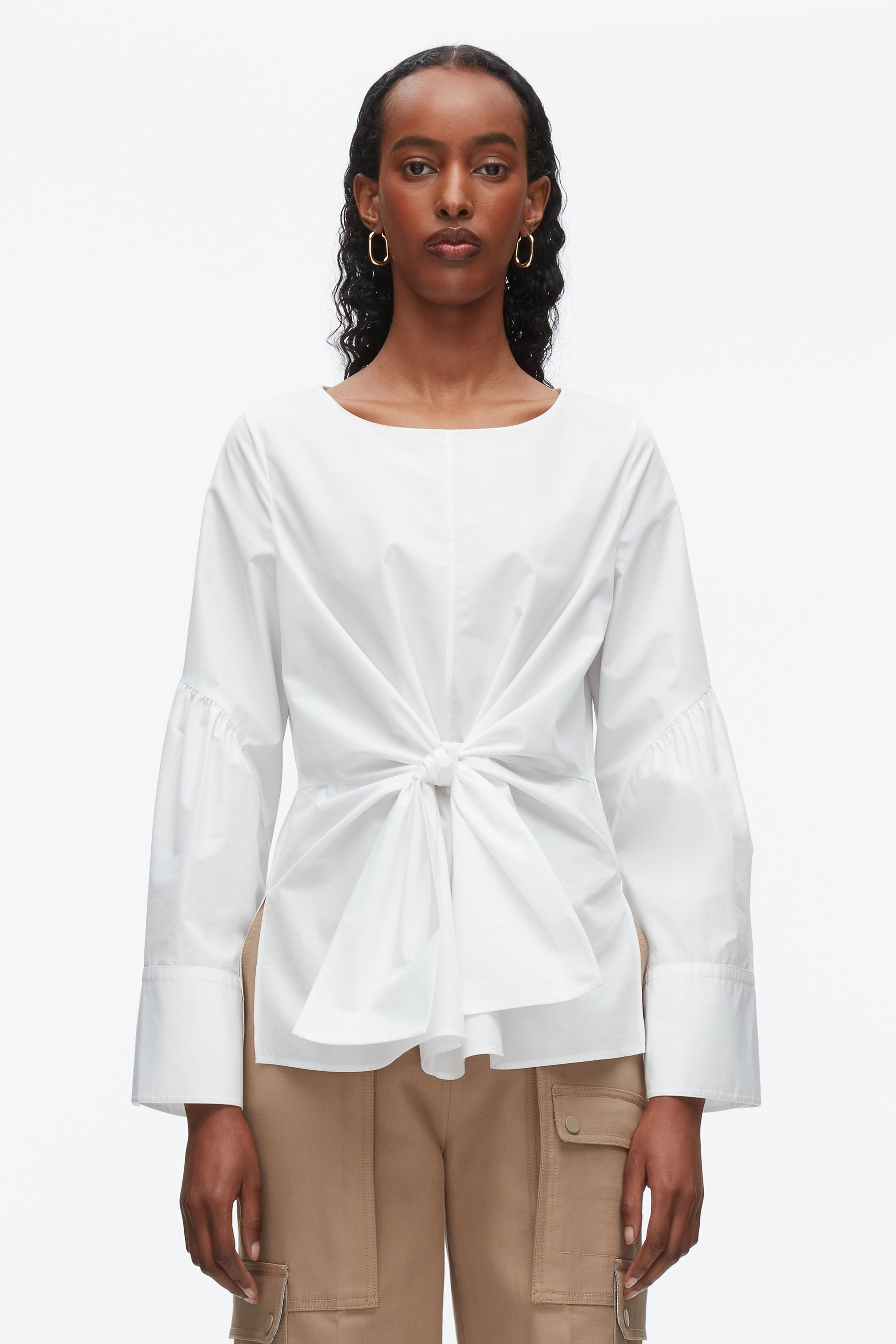 Tie Front Poplin Shirt - 3