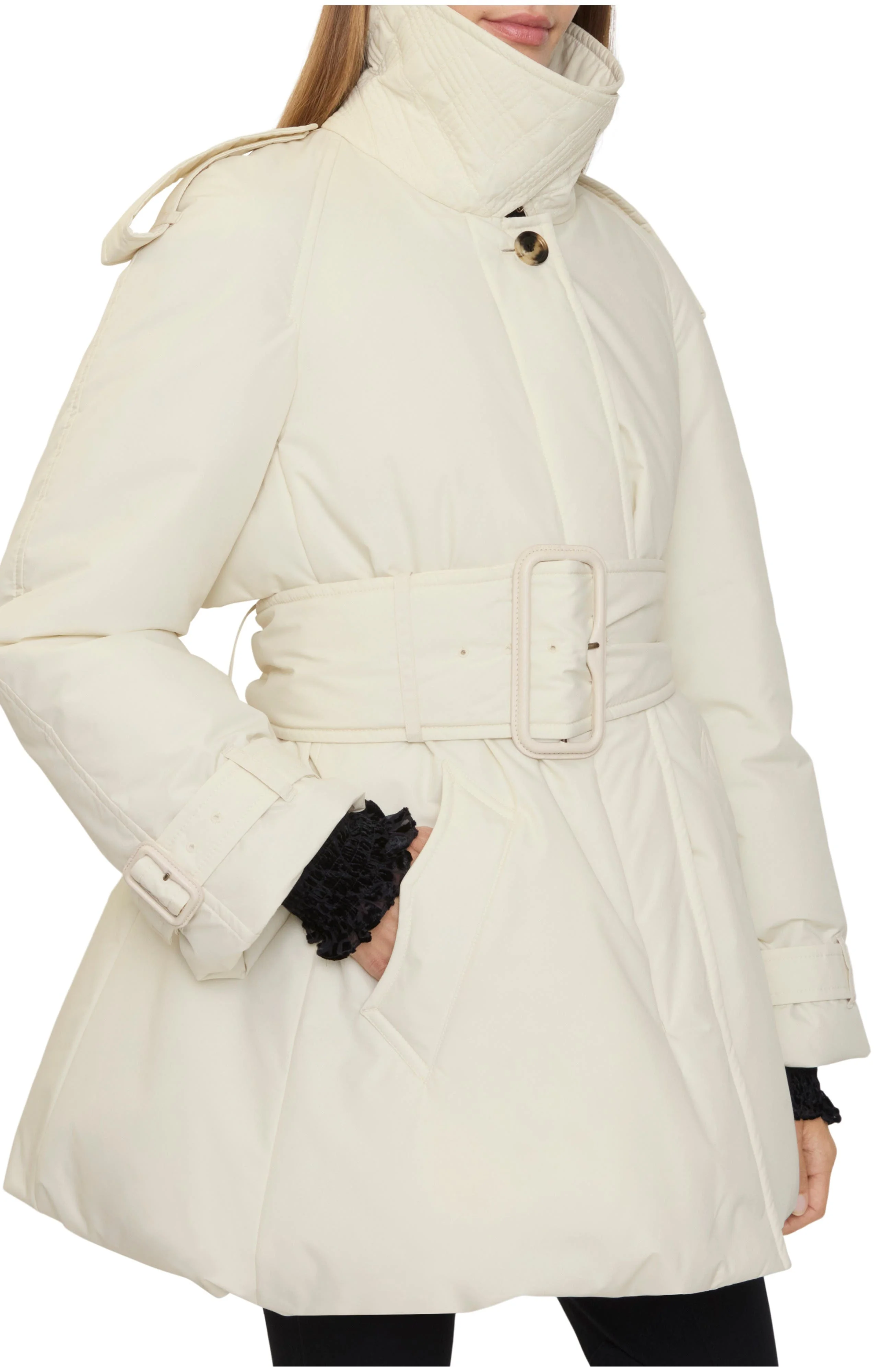 burberry Belted Berryhill Padded Car Coat in Ice Beige at Nordstrom - 1