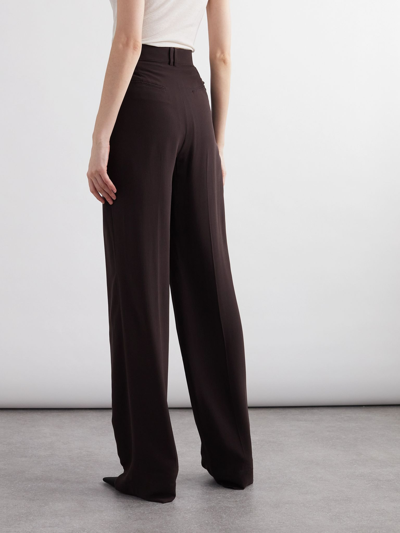 Silk-georgette straight-leg pants Dark brown - 4