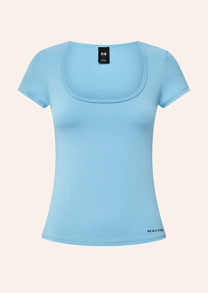 FOUNDATION SCOOP SHORT SLEEVE TOP IN ALASKAN BLUE - 1