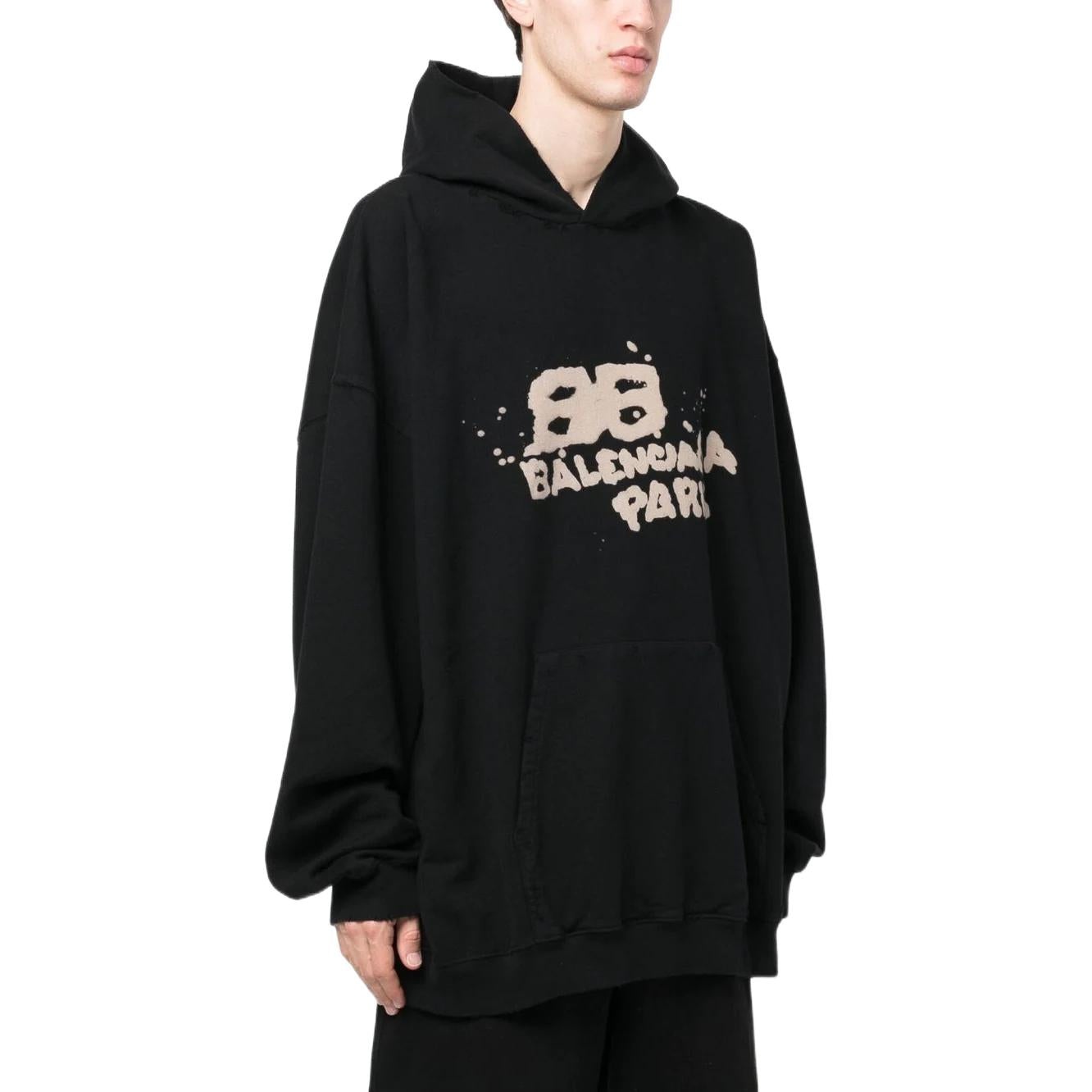 Balenciaga Hand-Drawn BB Icon Hoodie Large Fit 'Black' 620973TNVQ11059 - 4