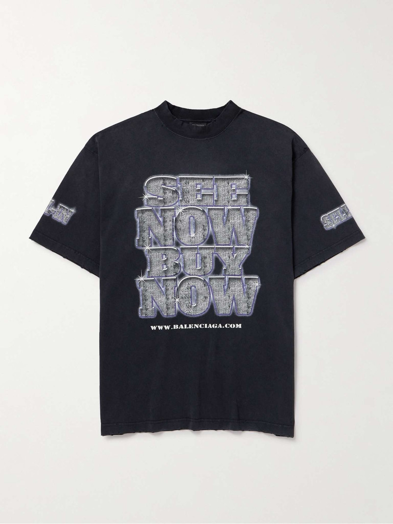 Logo-Print Distressed Cotton-Jersey T-Shirt - 1