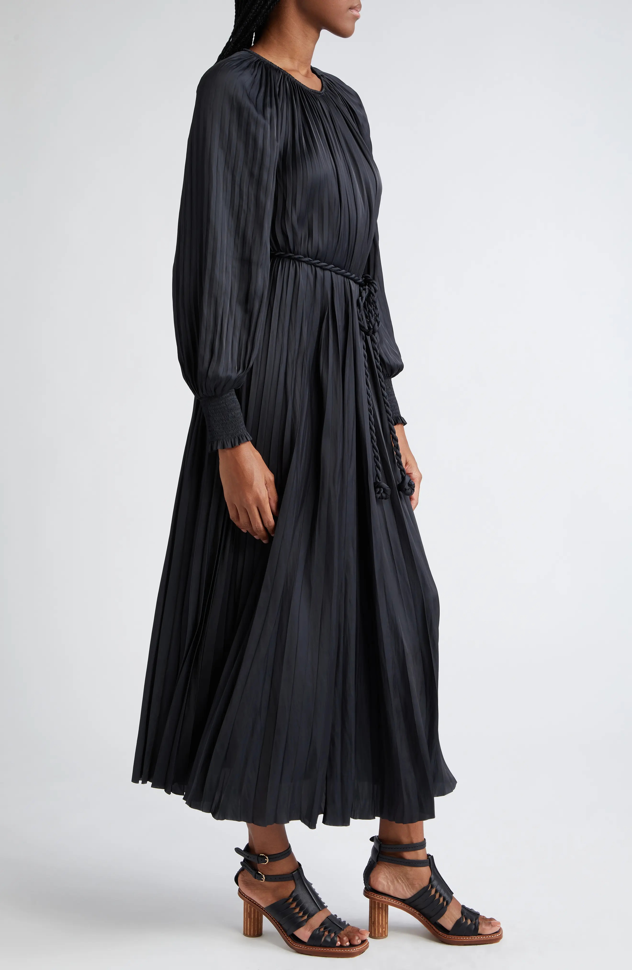 Zora Long Sleeve Pleated Satin Maxi Dress - 3