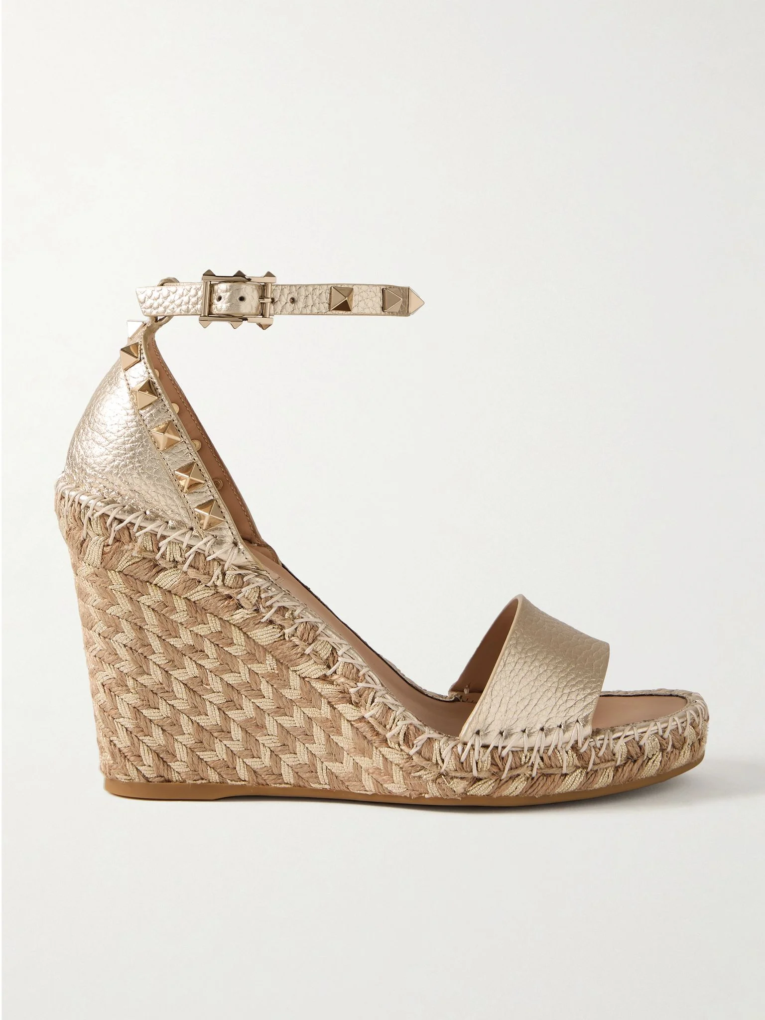Rockstud 105 metallic textured-leather espadrille wedge sandals Gold - 1