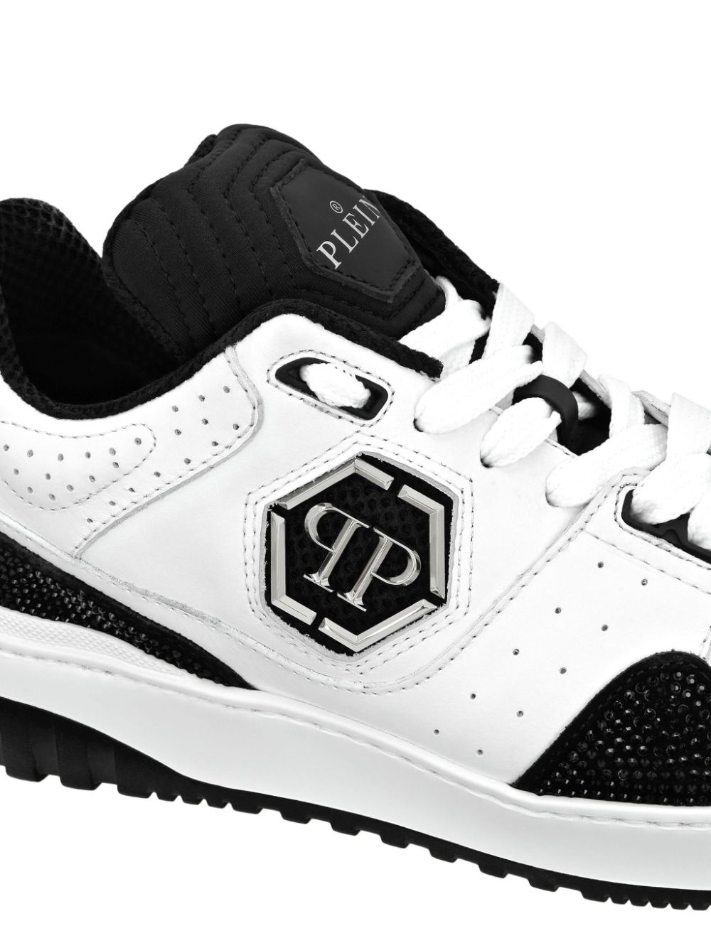 crystal-embellished leather sneakers - 4