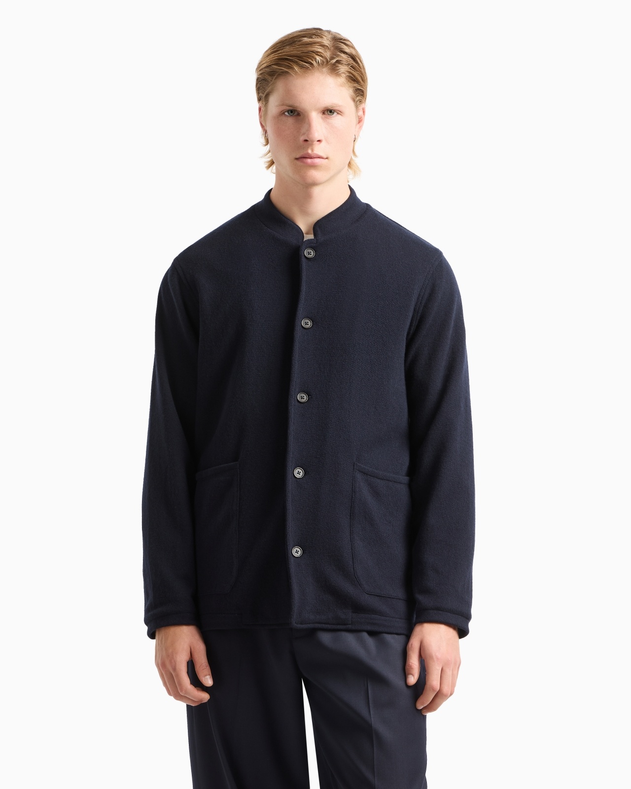PLATED PLAIN-KNIT VIRGIN-WOOL BLAZER WITH GURU COLLAR - 2