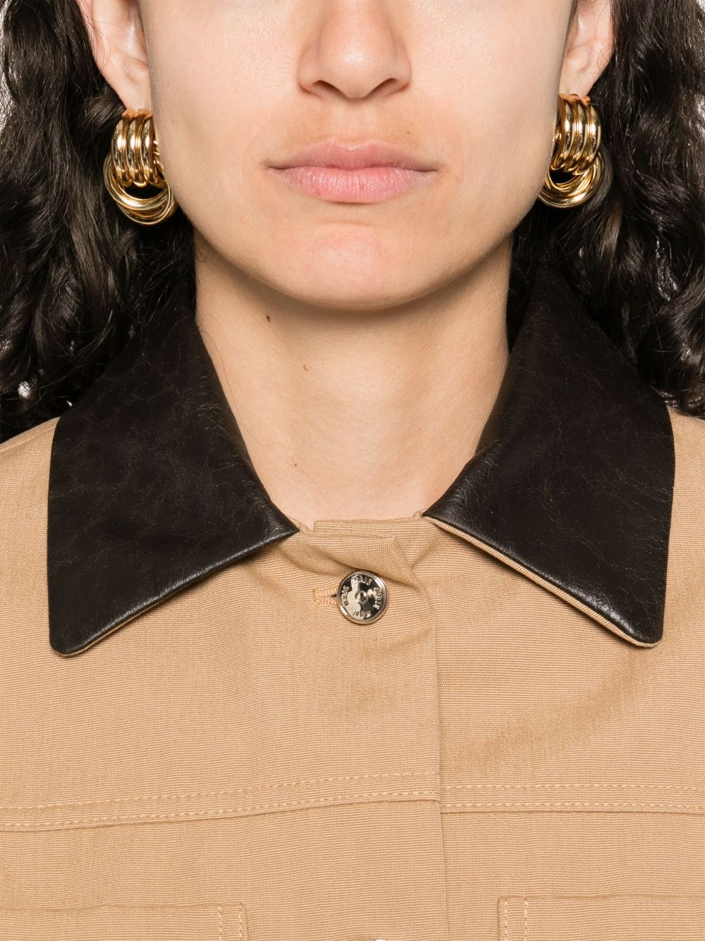 leather-collar cotton jacket - 5