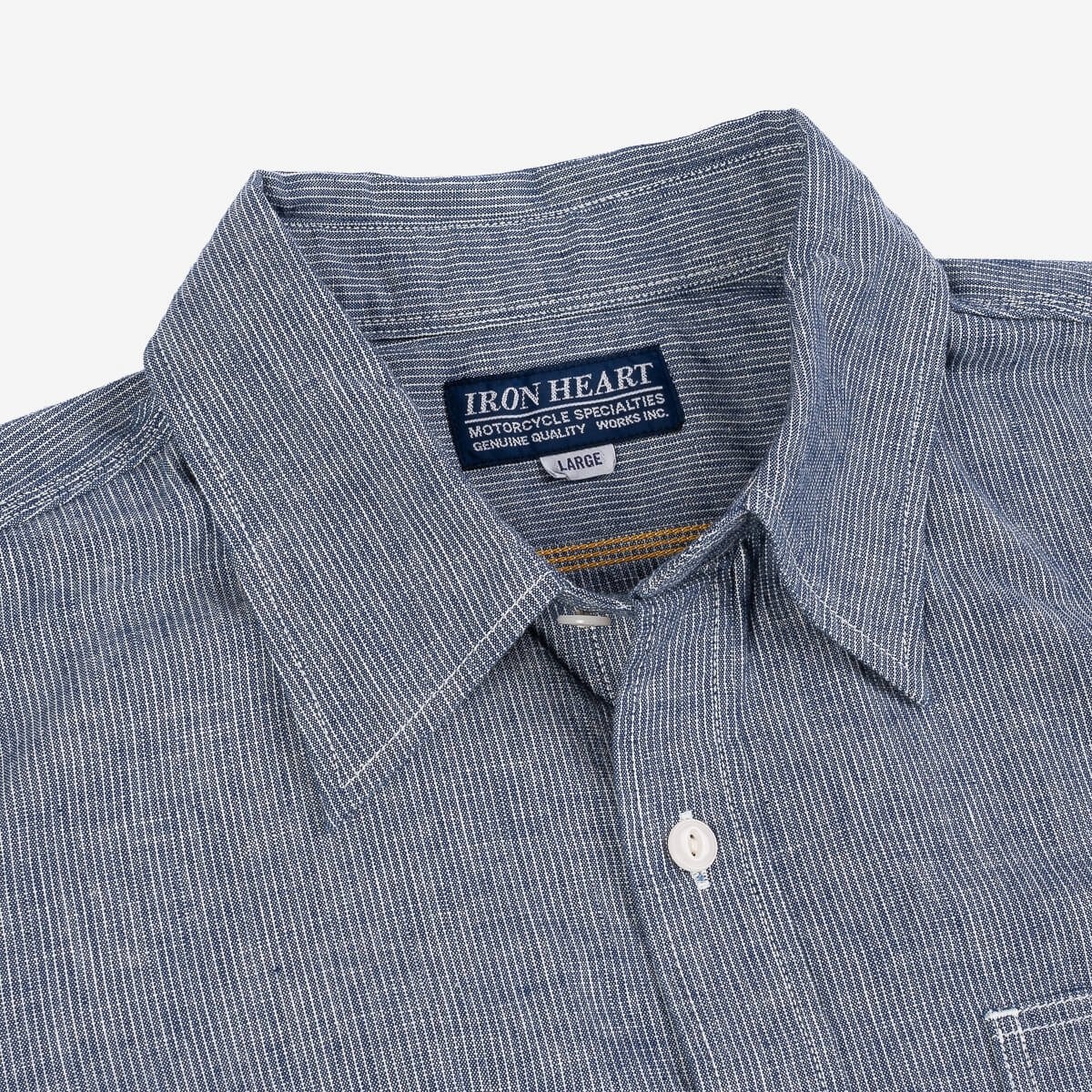 IHSH-285-PIN 5.5oz Selvedge Pinstripe Chambray Short Sleeve Work Shirt - Indigo - 7