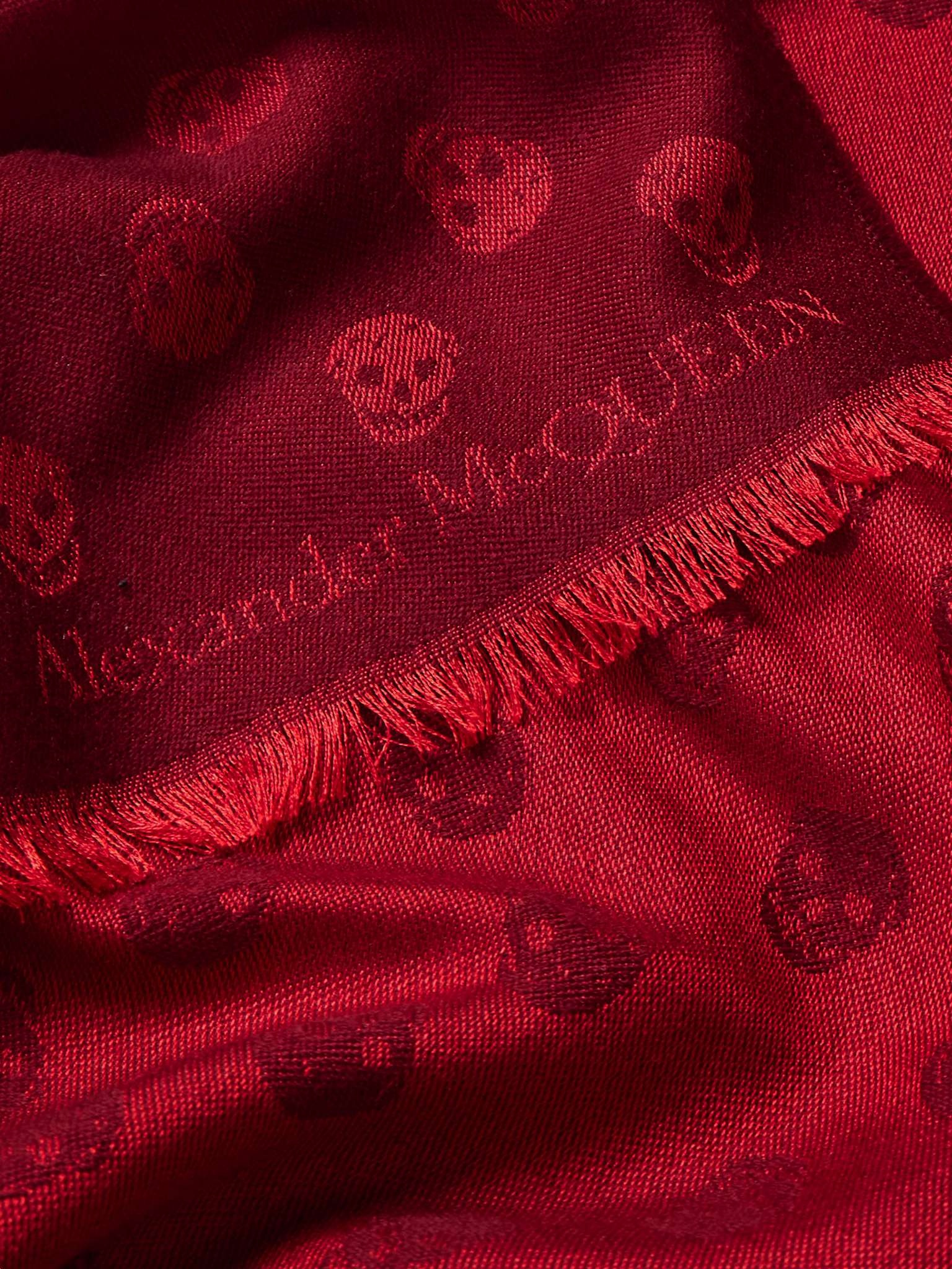Fringed Wool and Silk-Blend Jacquard Scarf - 3