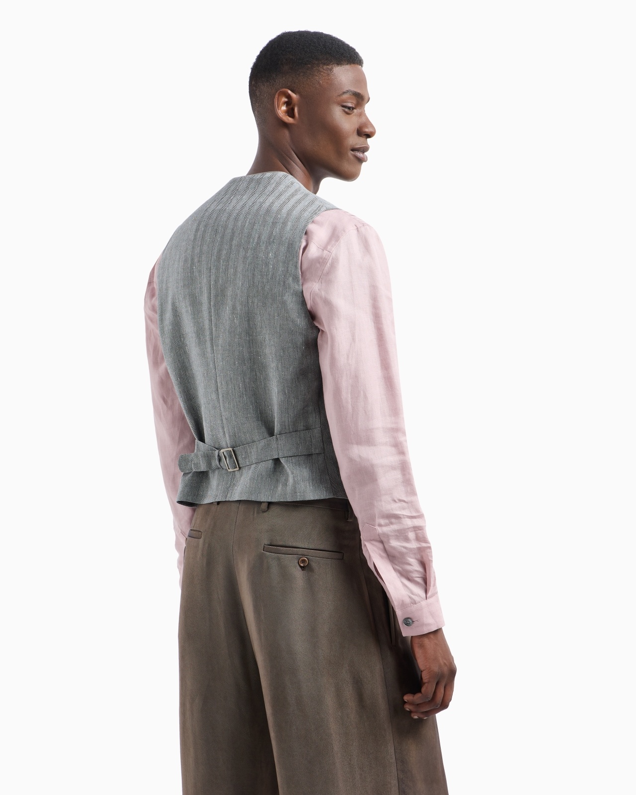 SINGLE-BREASTED WAISTCOAT IN CHEVRON LINEN AND VIRGIN WOOL - 3