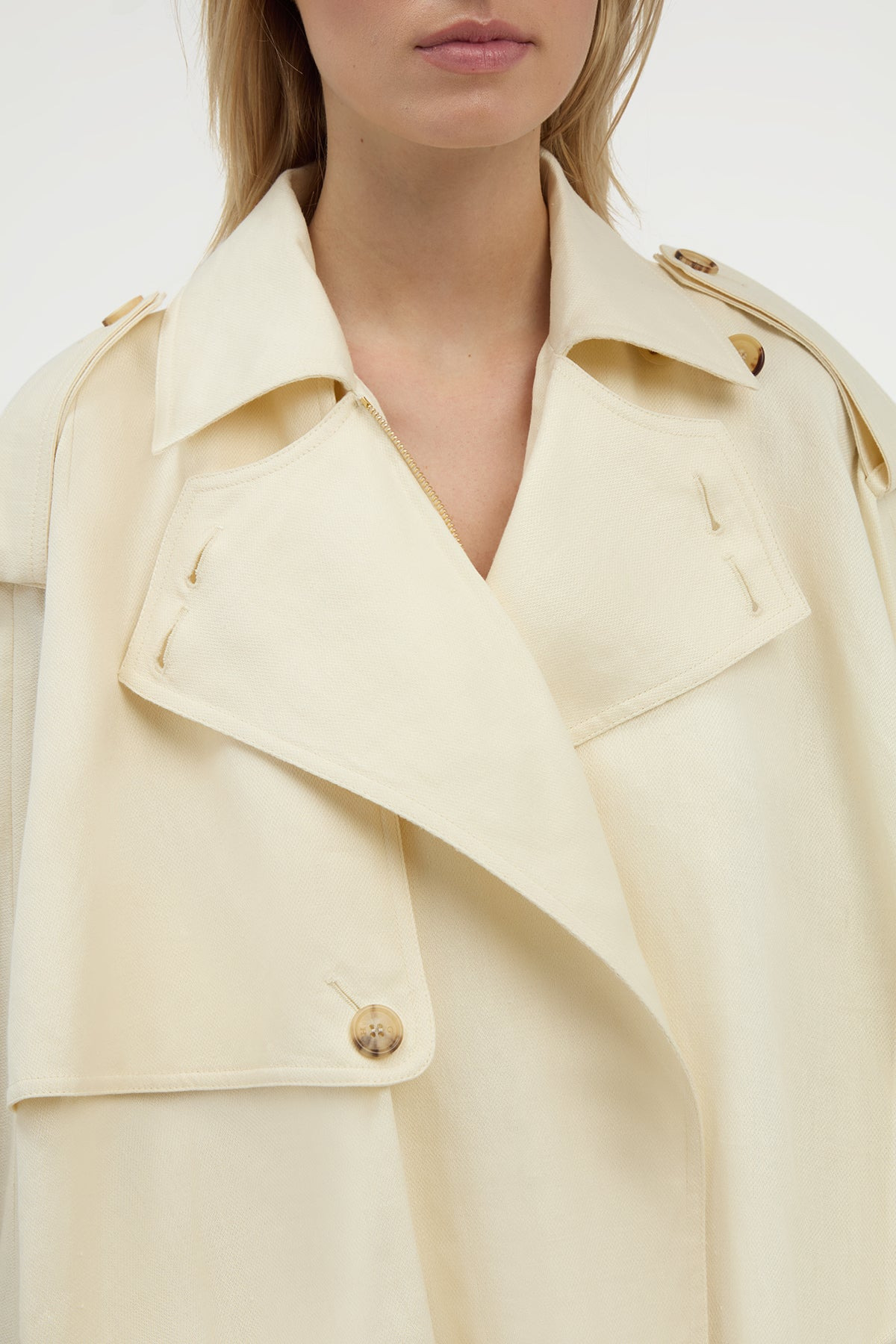 Hunt Oversized Trench Jacket in Ivory Textured Linen - 5