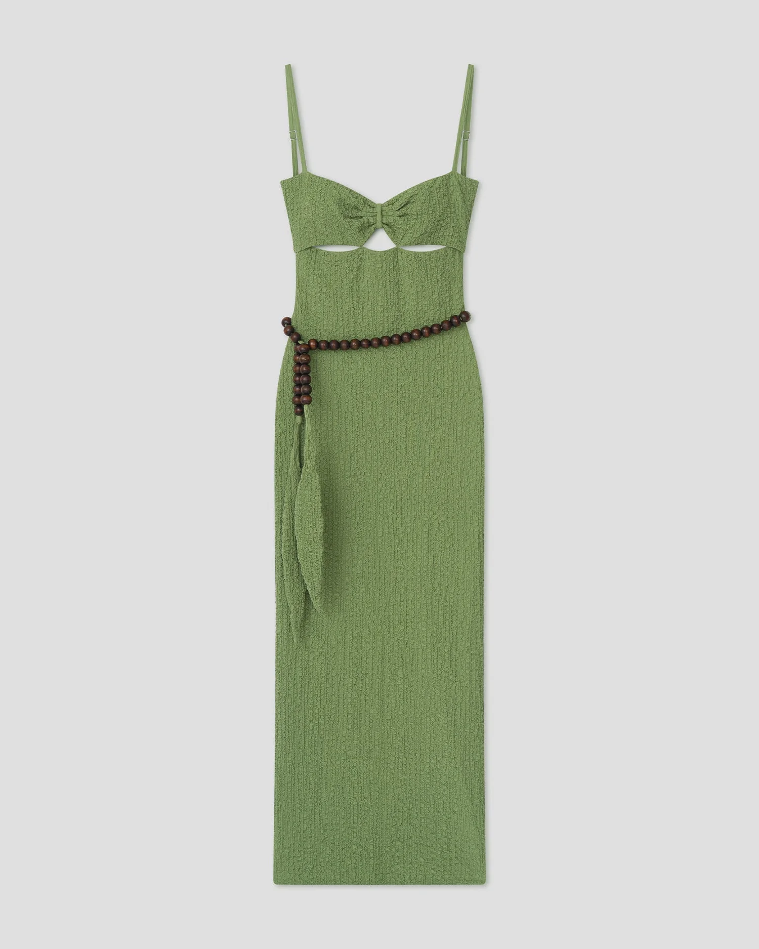 Cotton Seersucker Midi Dress With Beaded Neck - 1
