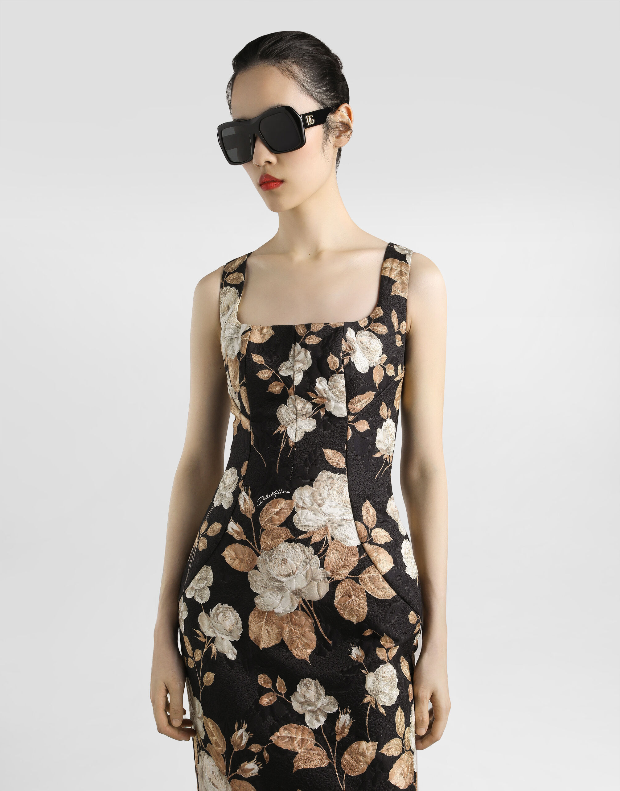Rose-print brocade dress - 4