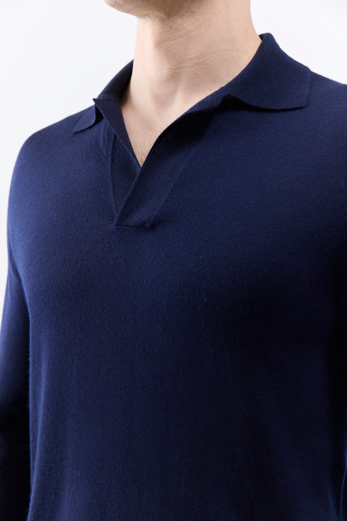 Frome Knit Long Sleeve Polo in Dark Navy Cashmere - 5