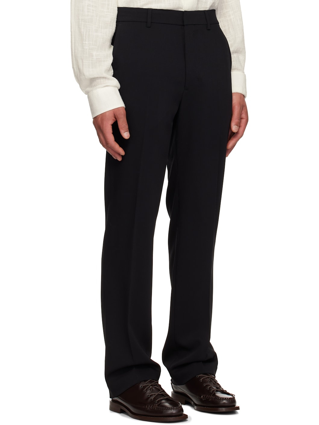 Black Wool Straight Fit Trousers - 2