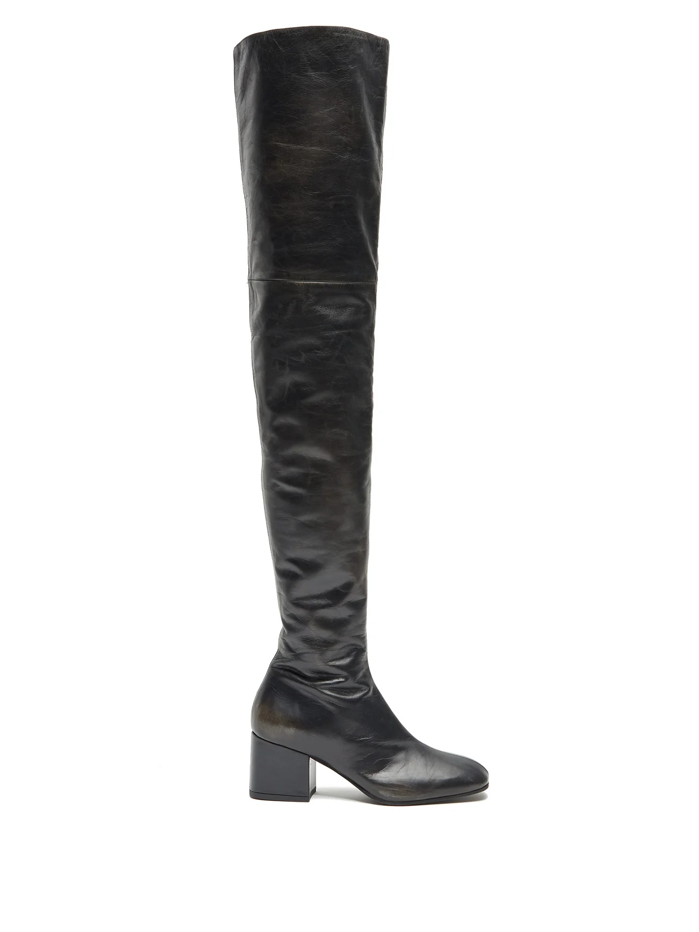 Zipped distressed-leather over-the-knee boots - 1