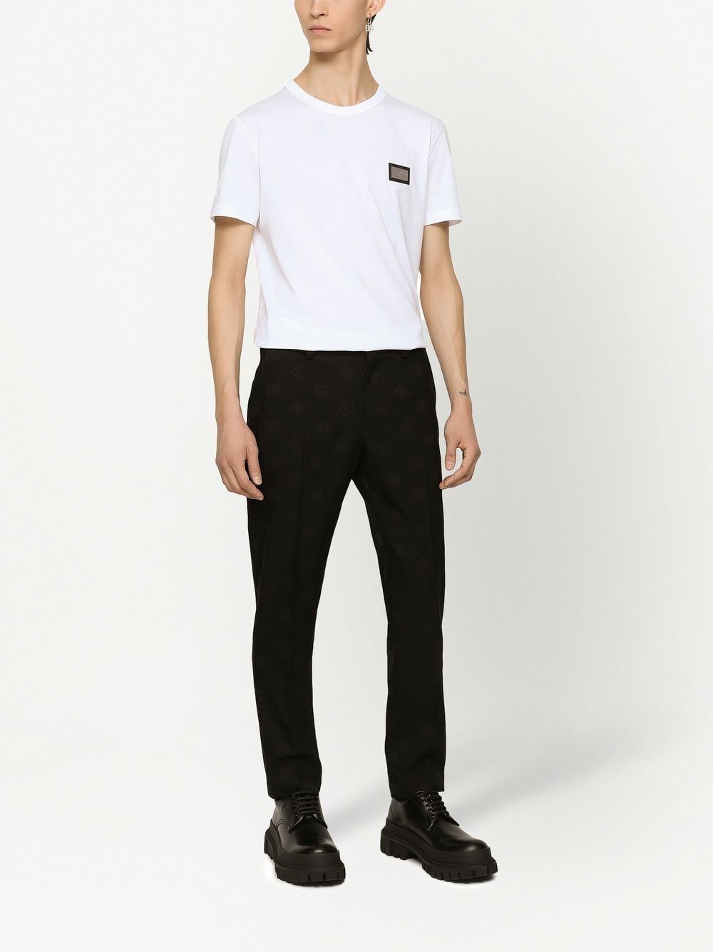 monogram jacquard slim trousers - 3