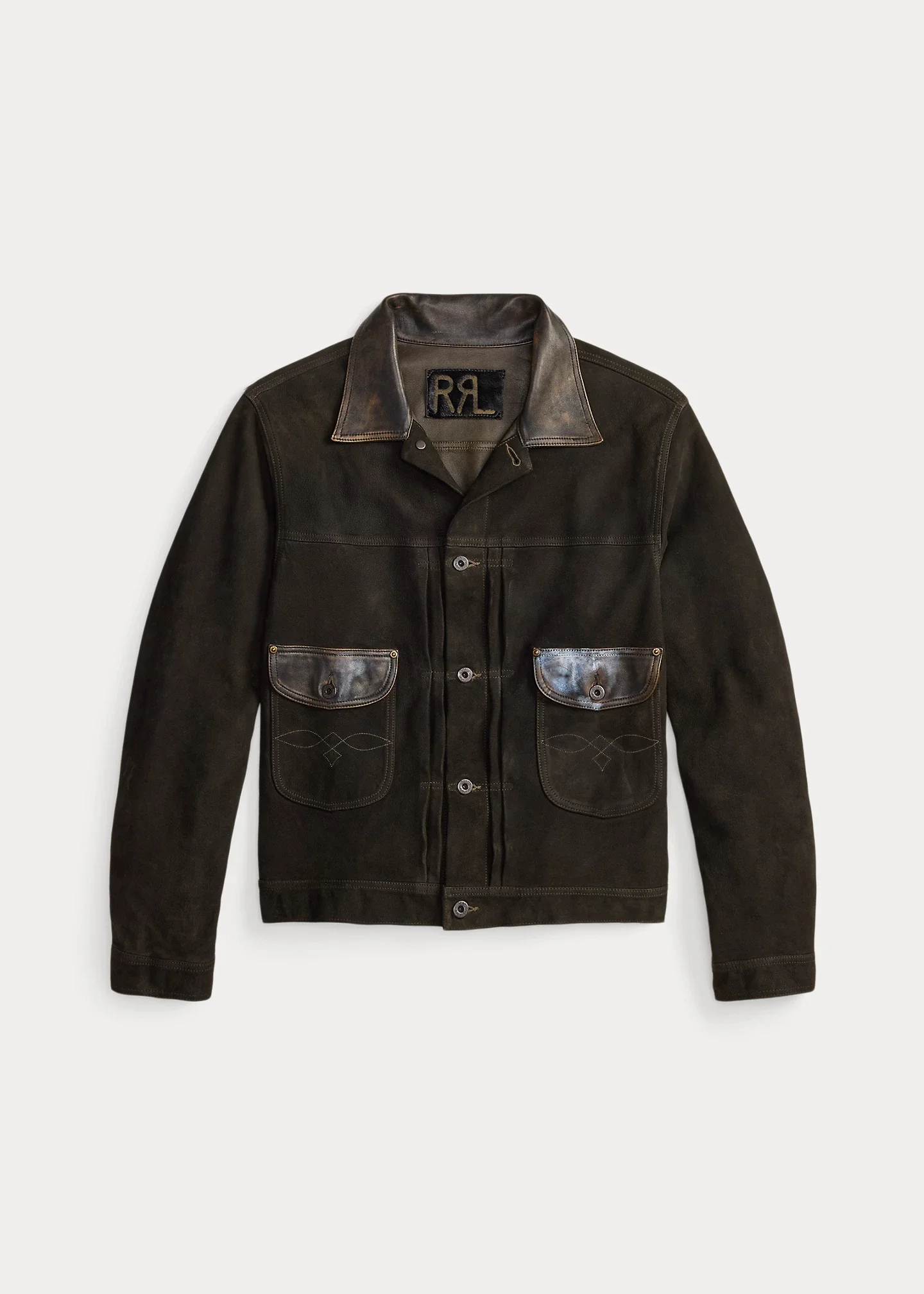 Leather-Trim Suede Jacket - 1