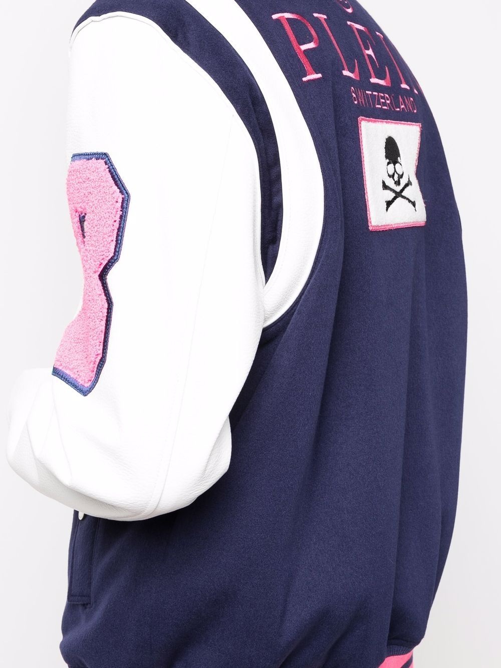 embroidered-logo varsity jacket - 5