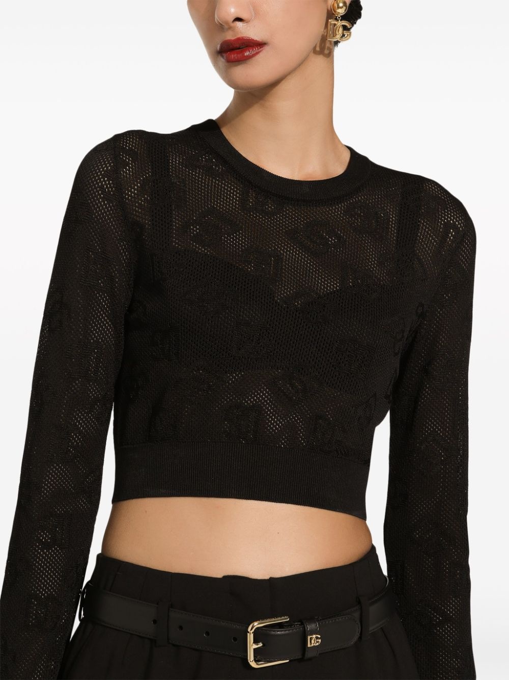 monogram open-knit crop top - 5