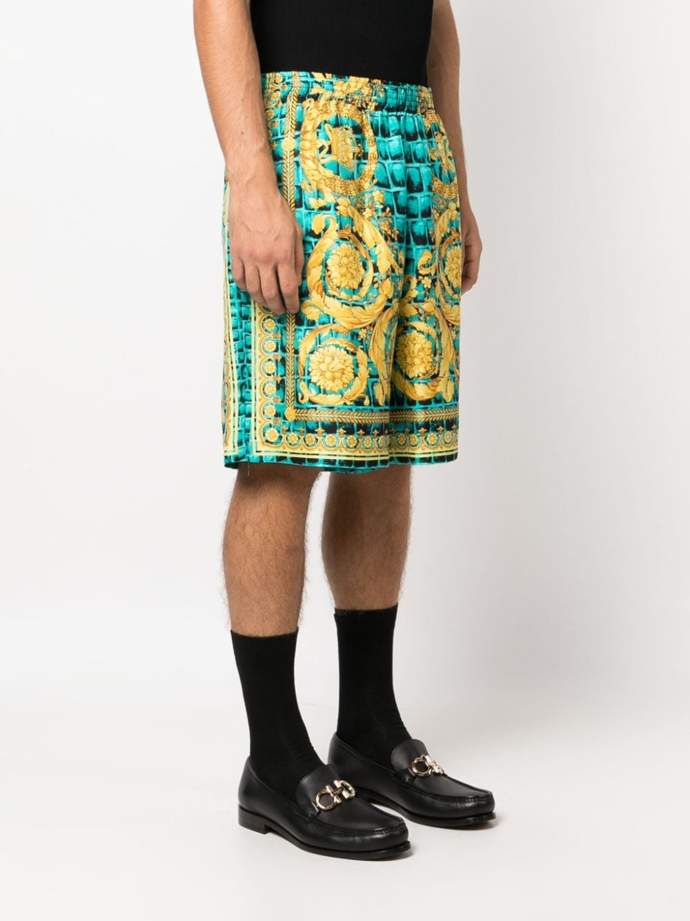 Baroccodile-print silk shorts - 3