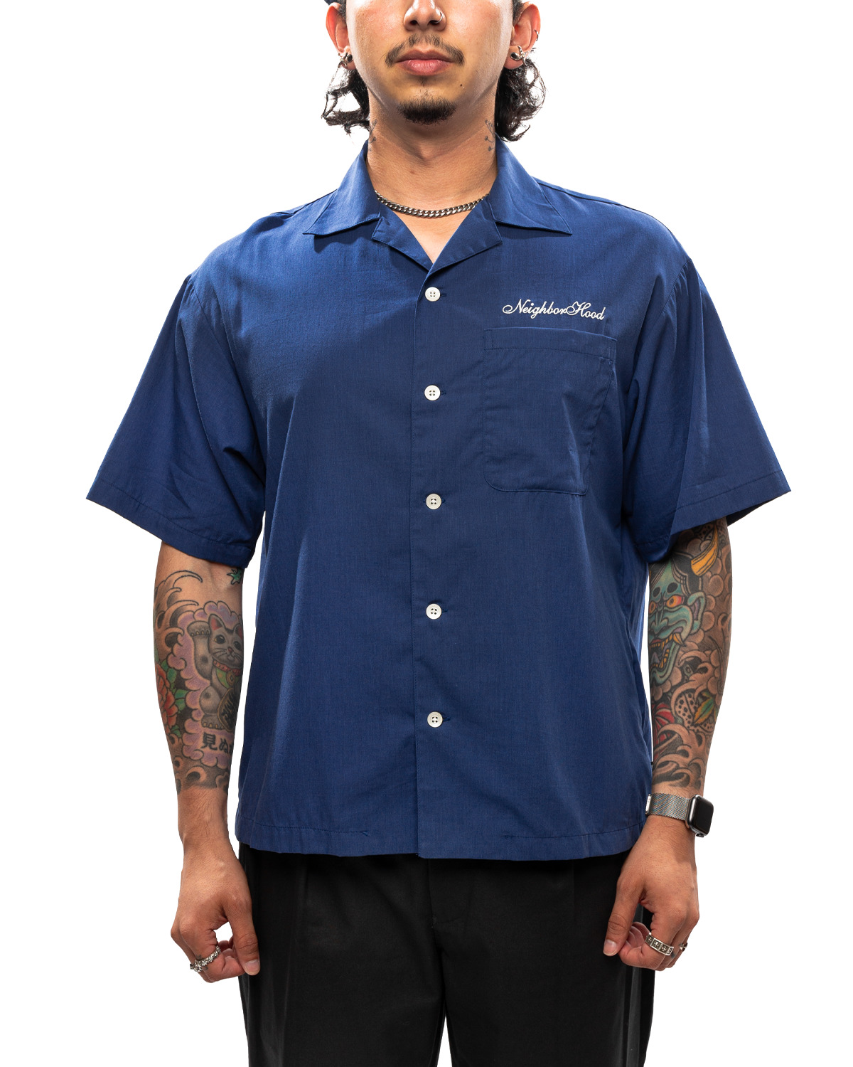 Solid-Color Hawaiian Shirt SS Blue - 1