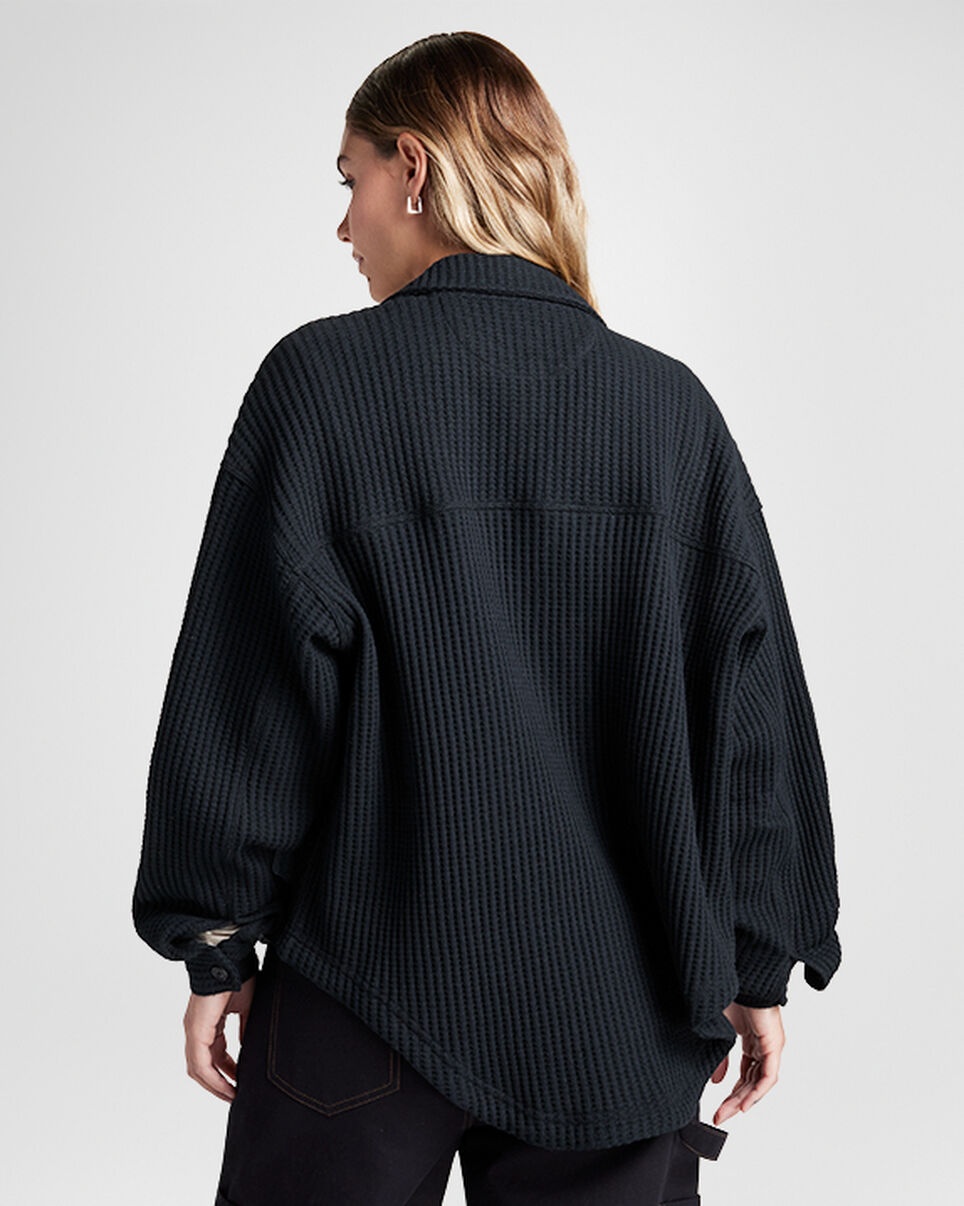 Waffle Knit Button-Down Oversized Shirt - 3