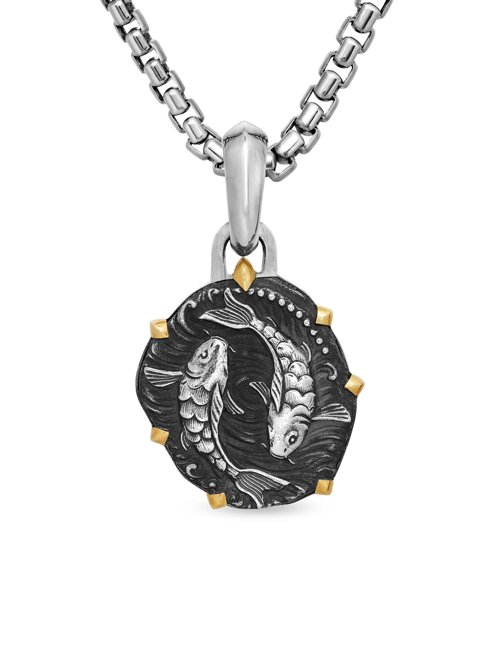 Men's Pisces Amulet in Sterling Silver with 18K Yellow Gold, 33mm - Pisces - 1