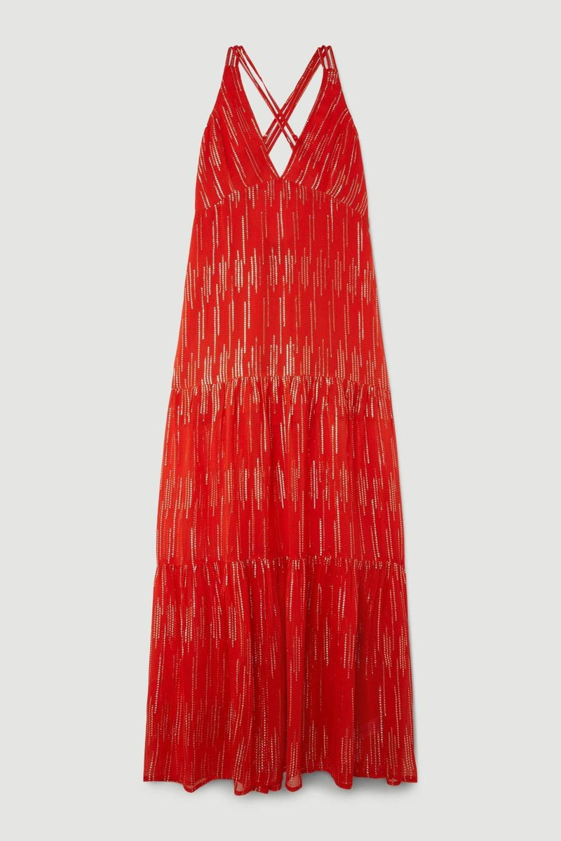 Strappy Metallic Viscose Georgette Beach Dress 4