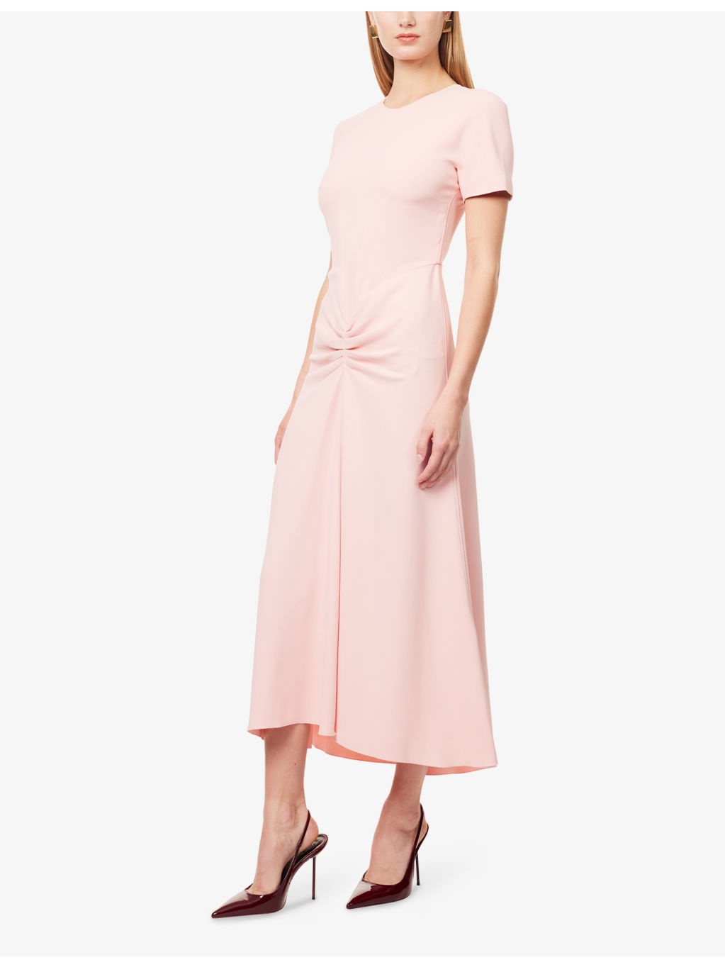 Gathered Round-Neck Crepe Midi Dress - 3