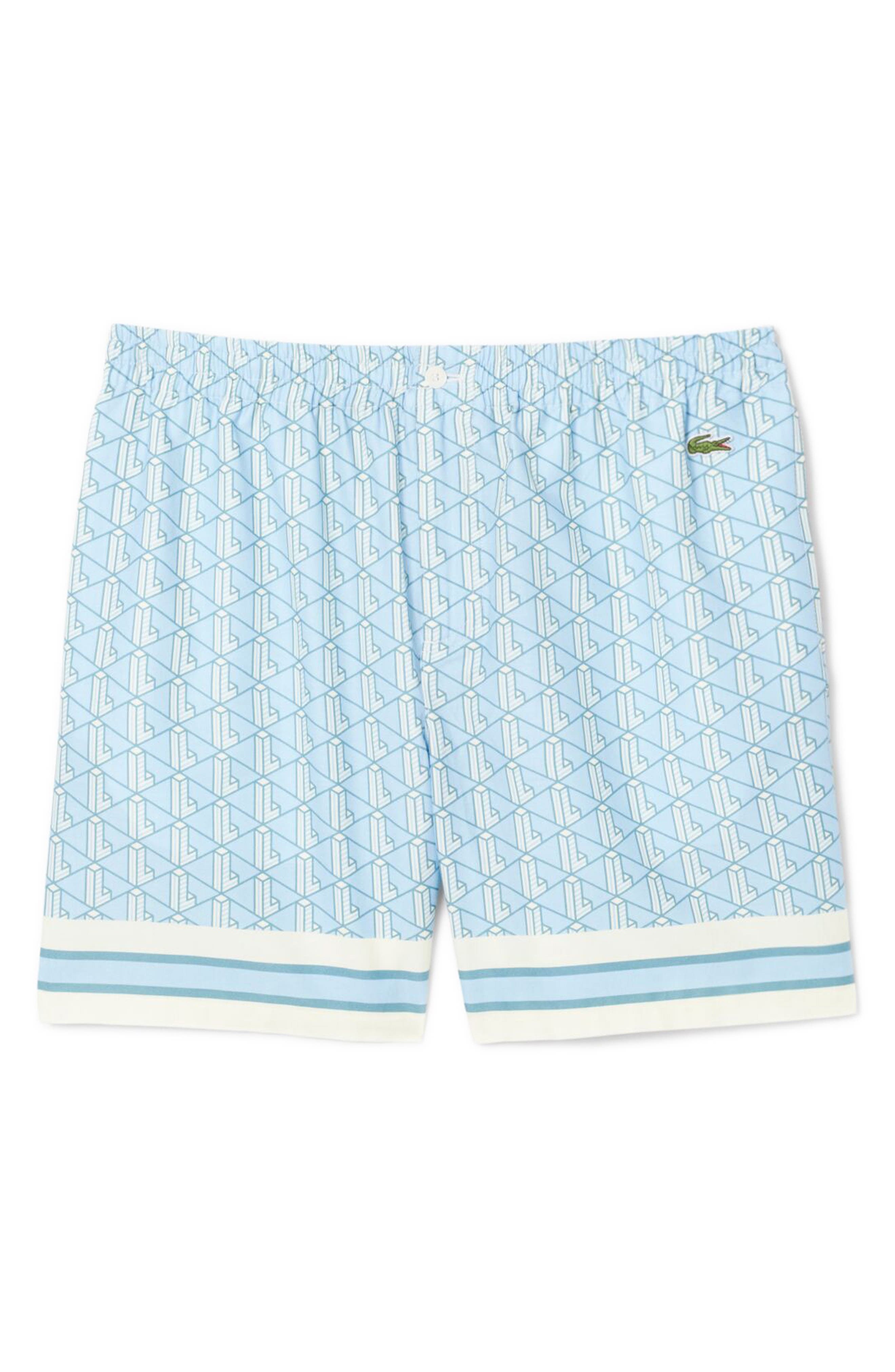 Lacoste Monogram Relaxed Fit Pull-On Shorts in Gil Overview/Limestone at Nordstrom - 3