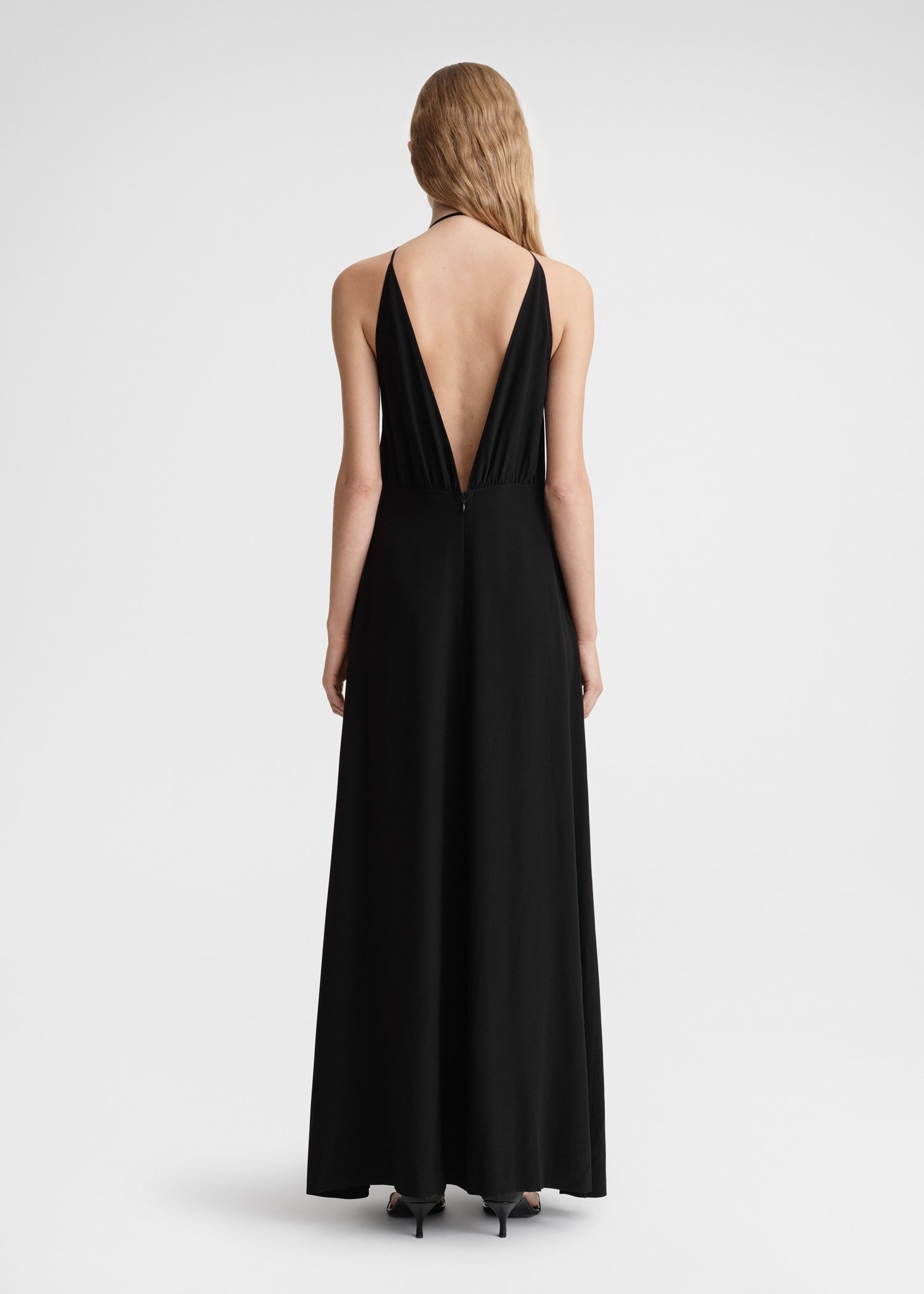 Double-halter silk dress black - 5