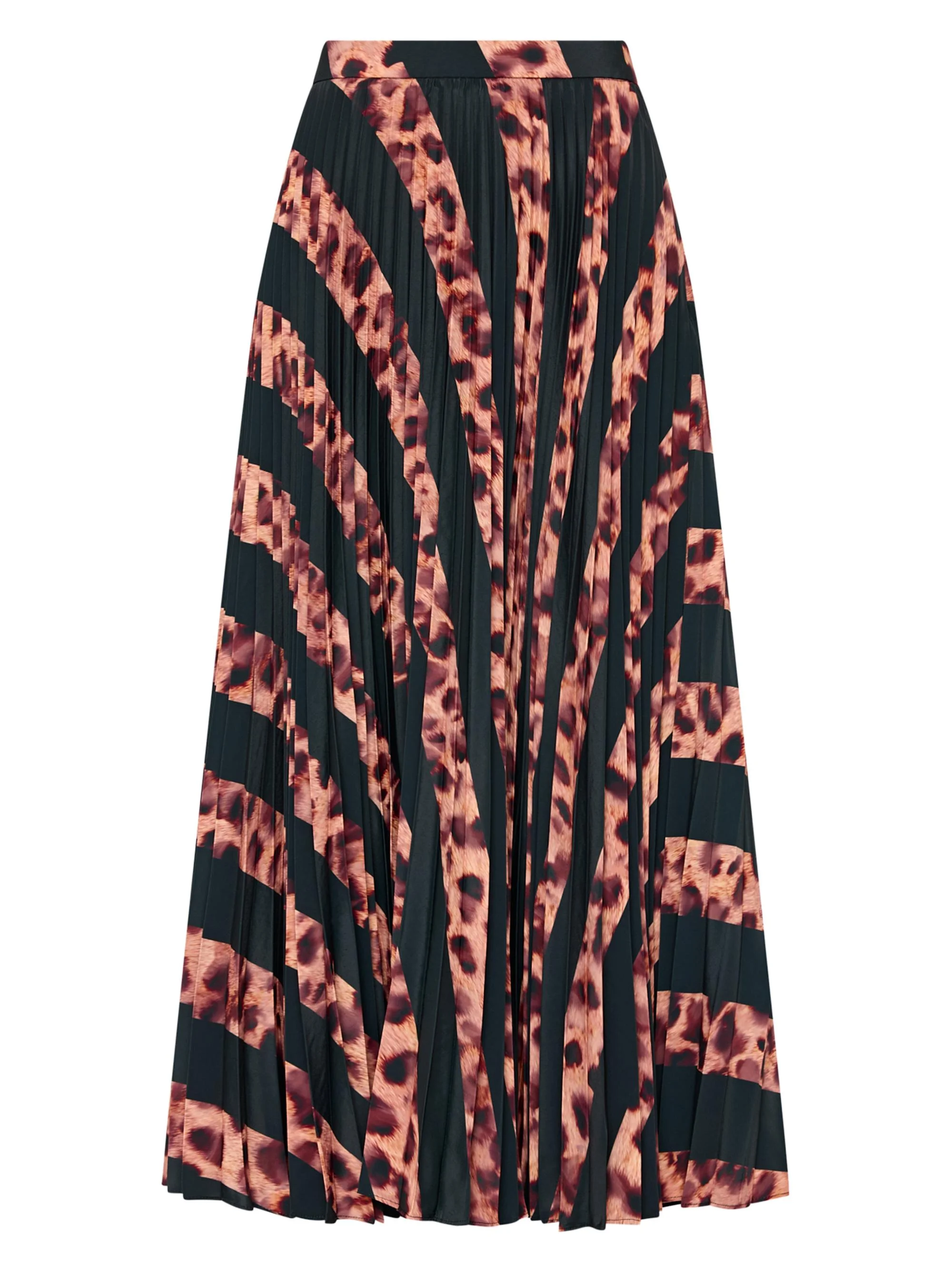 Women's Otha Striped Leopard Pleated Midi-Skirt - Black Brown - 1