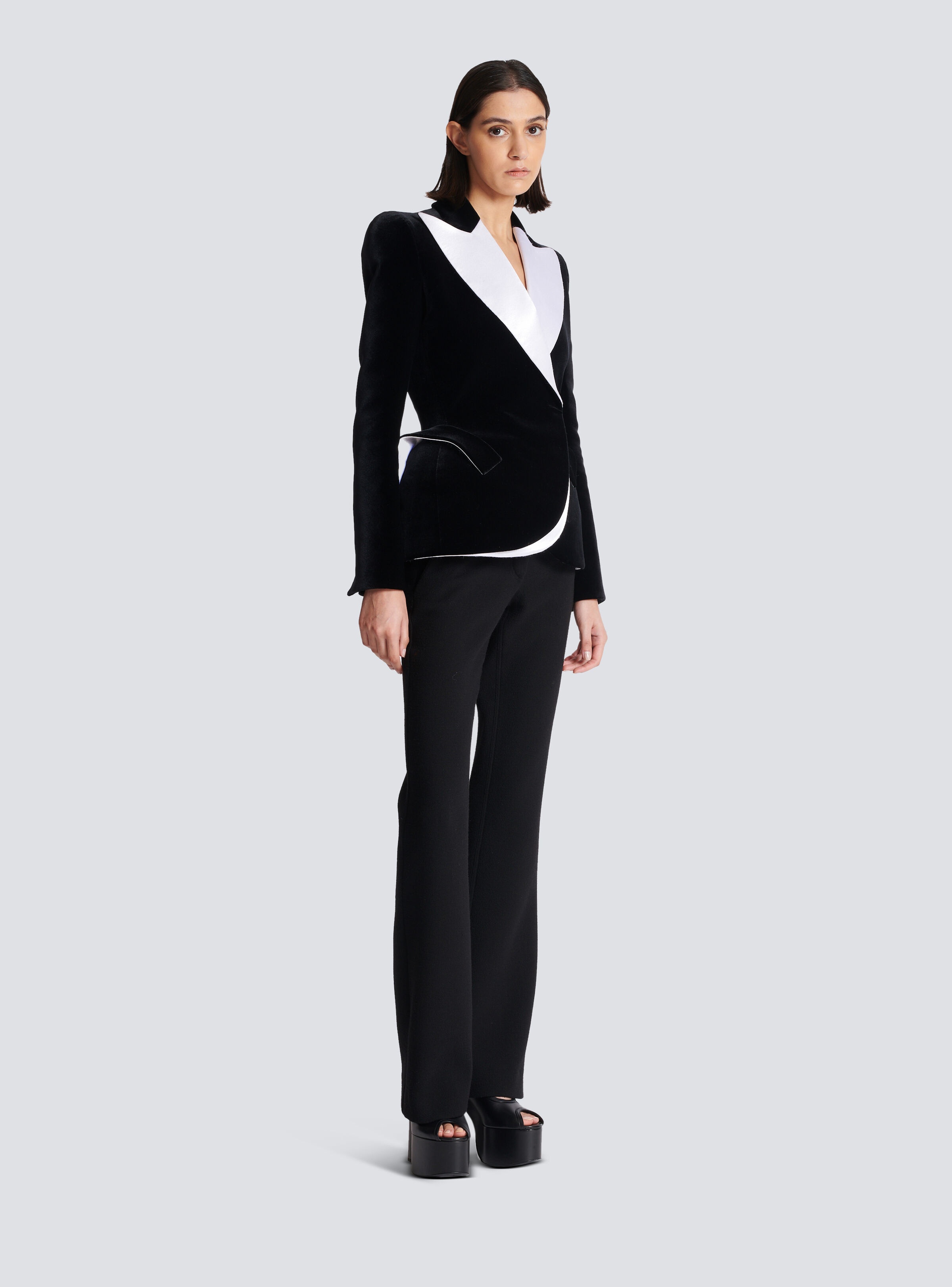 Structured jacket in velvet and satin - 3