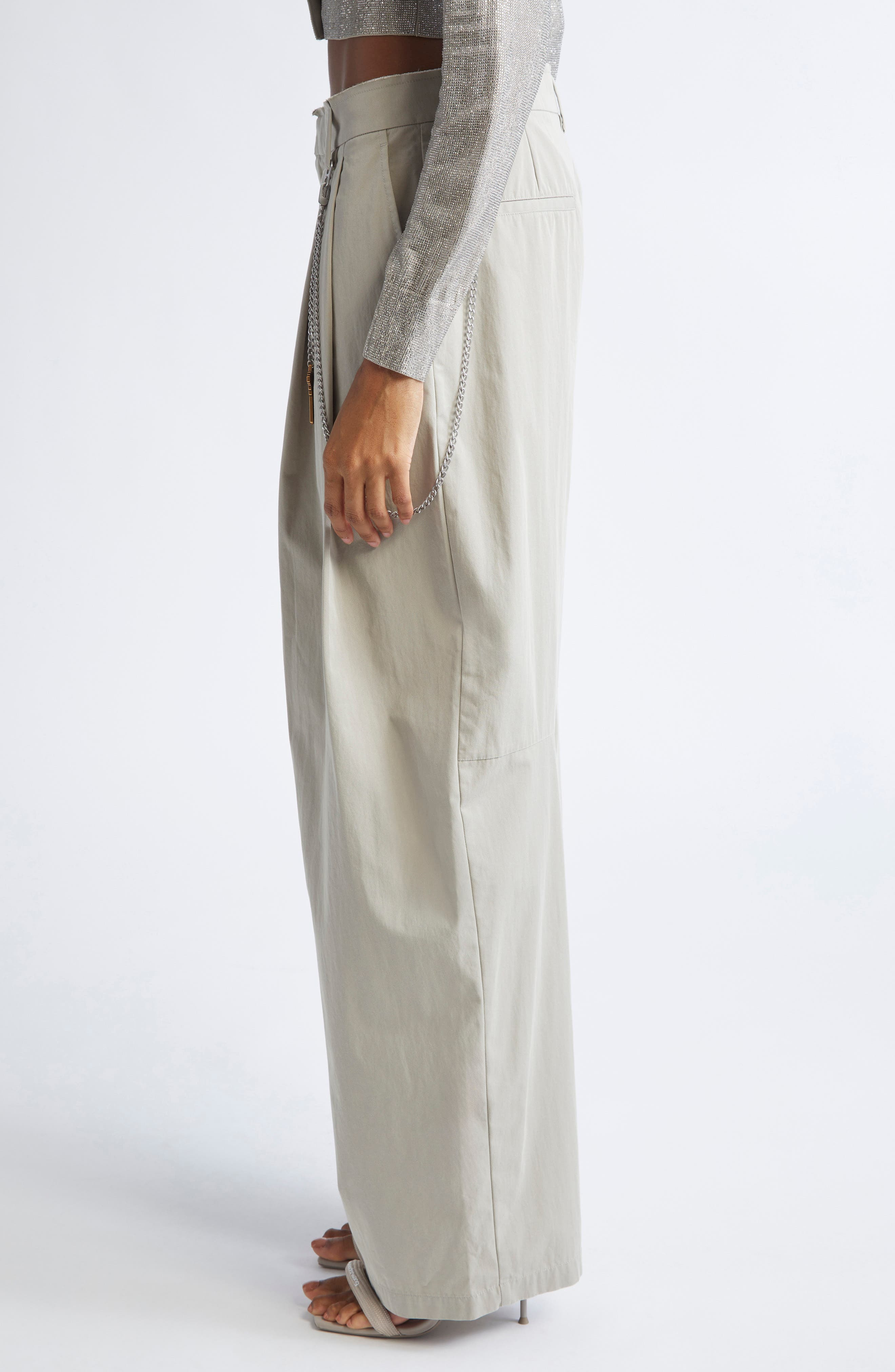 Alexander Wang Pleated Balloon Leg Trousers with Detachable Chain Detail in Stone at Nordstrom - 4