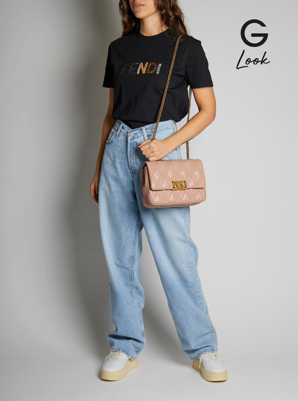 Valentino Garavani Women 'Quiltie 67' Pink Shoulder Bag With Vlogo Metallic Plate On The Front In Qu - 7