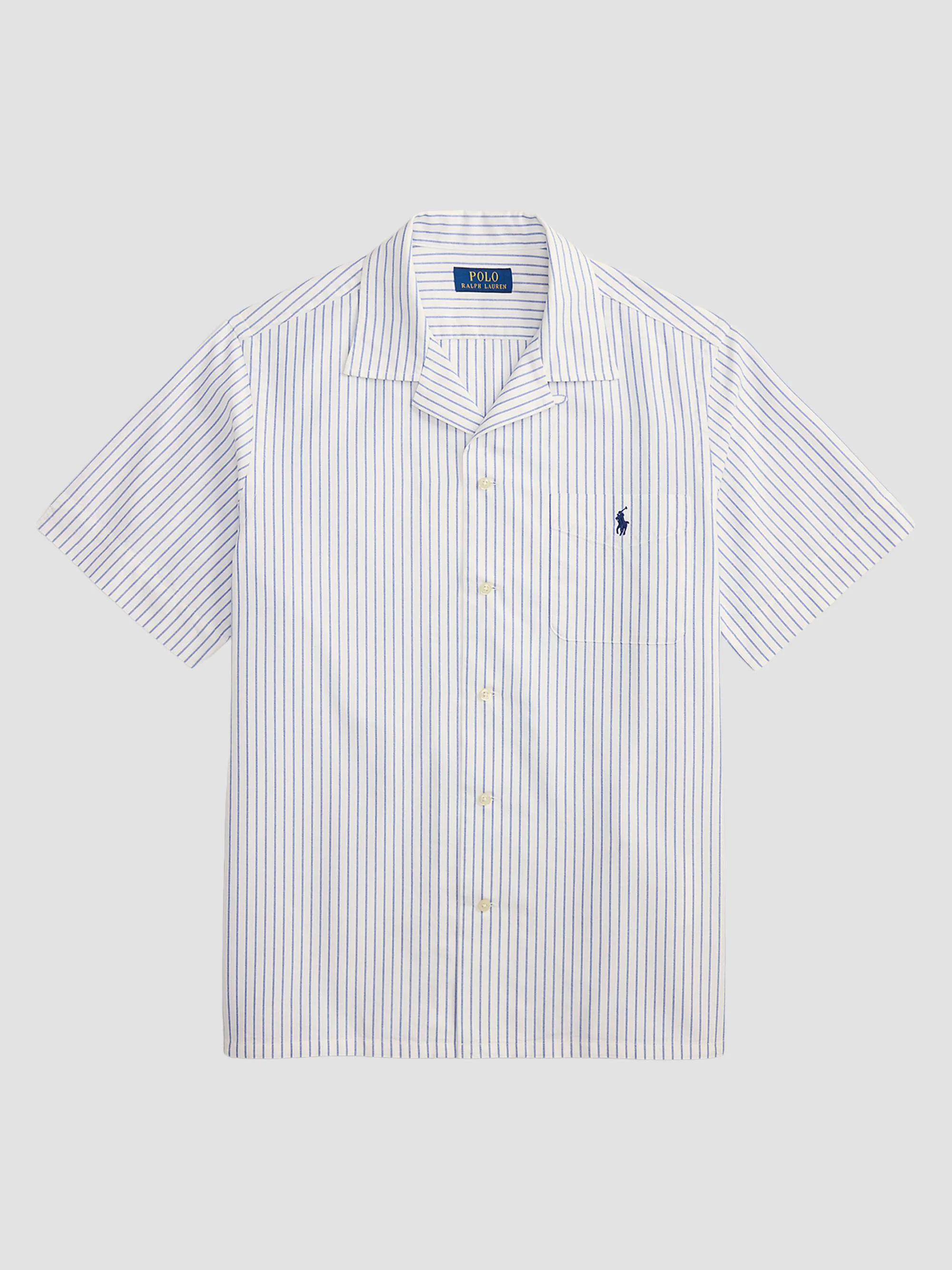 Men's Classic-Fit Striped Oxford Camp Shirt - White Royal - 1