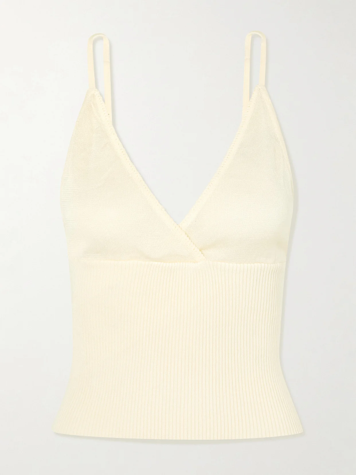Cross Panel Cropped Ribbed Linen Top - 1
