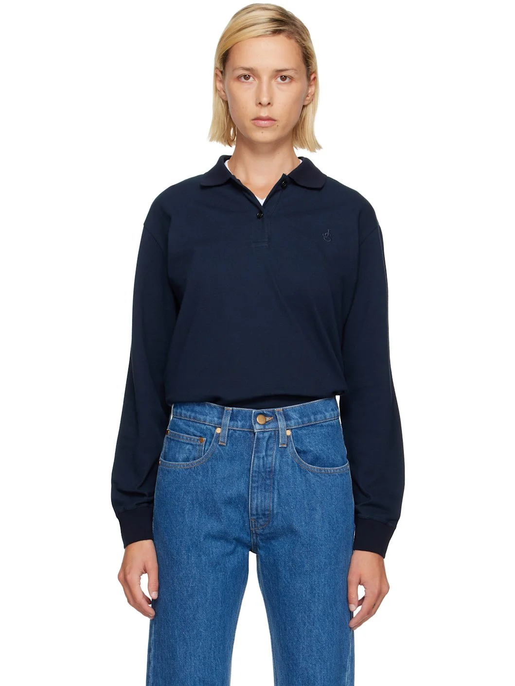 Navy Cotton Piquet Polo - 1