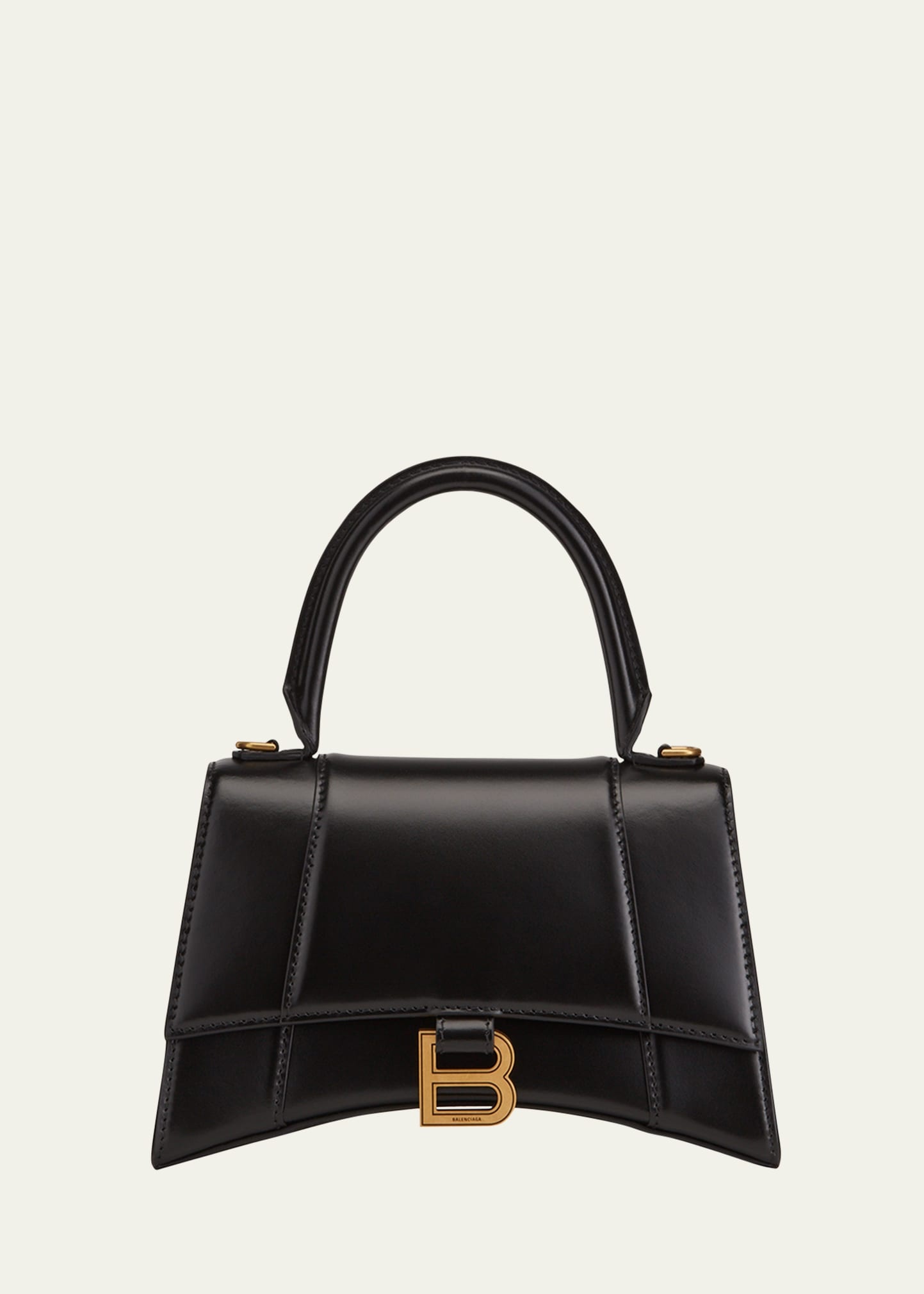 Hourglass Small Shiny Leather Top-Handle Bag - 1