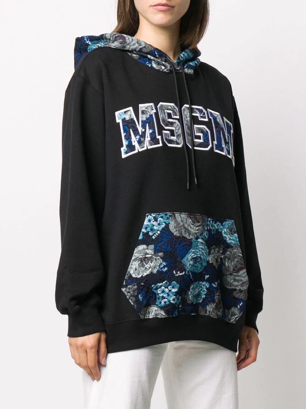 floral-panel oversized logo hoodie - 3