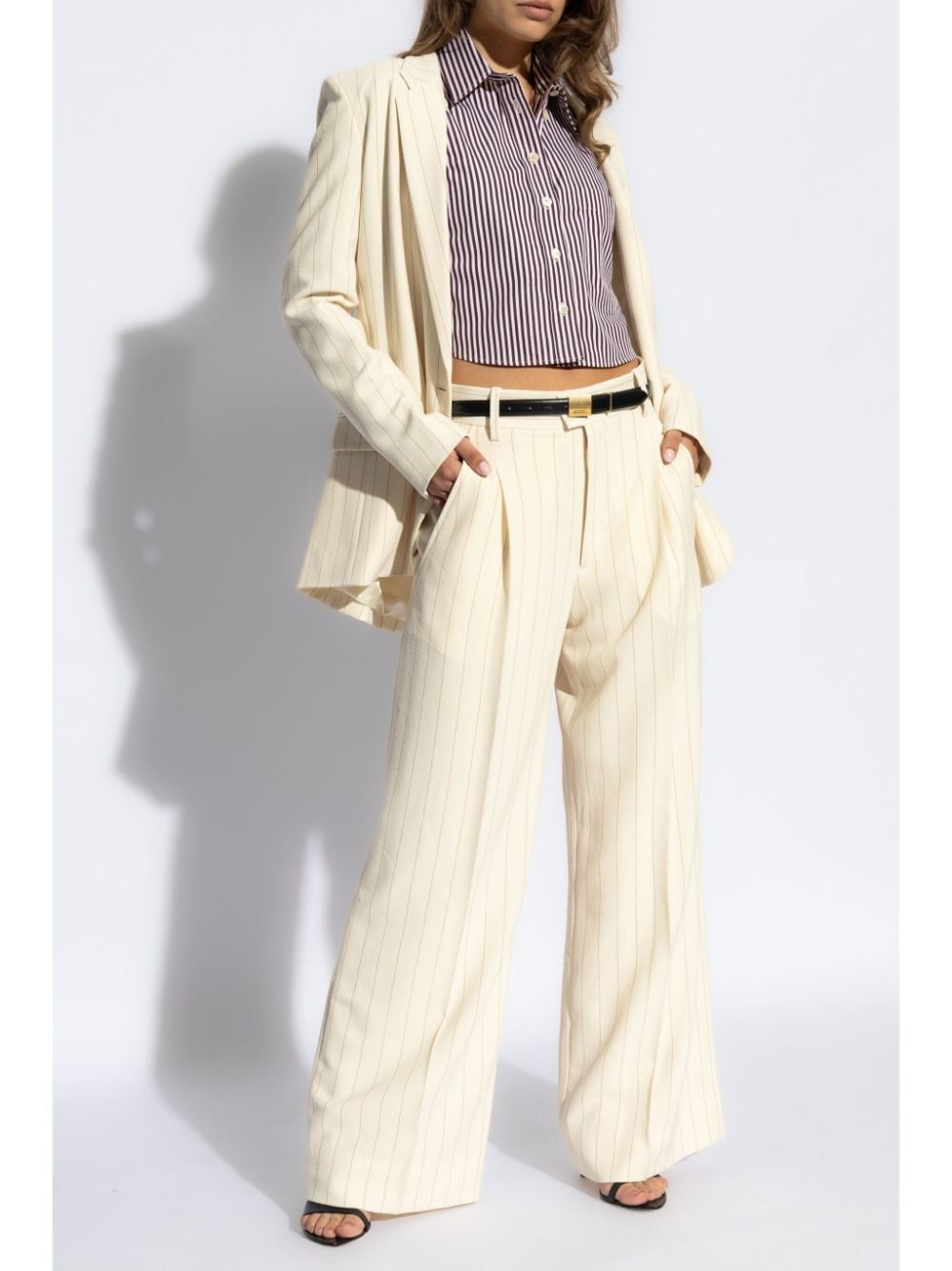 【送料&関税込】Isabel Marant Romina Wide-leg Pants ISABEL MARANT Romina pleated pinstriped crepe wide-leg pants