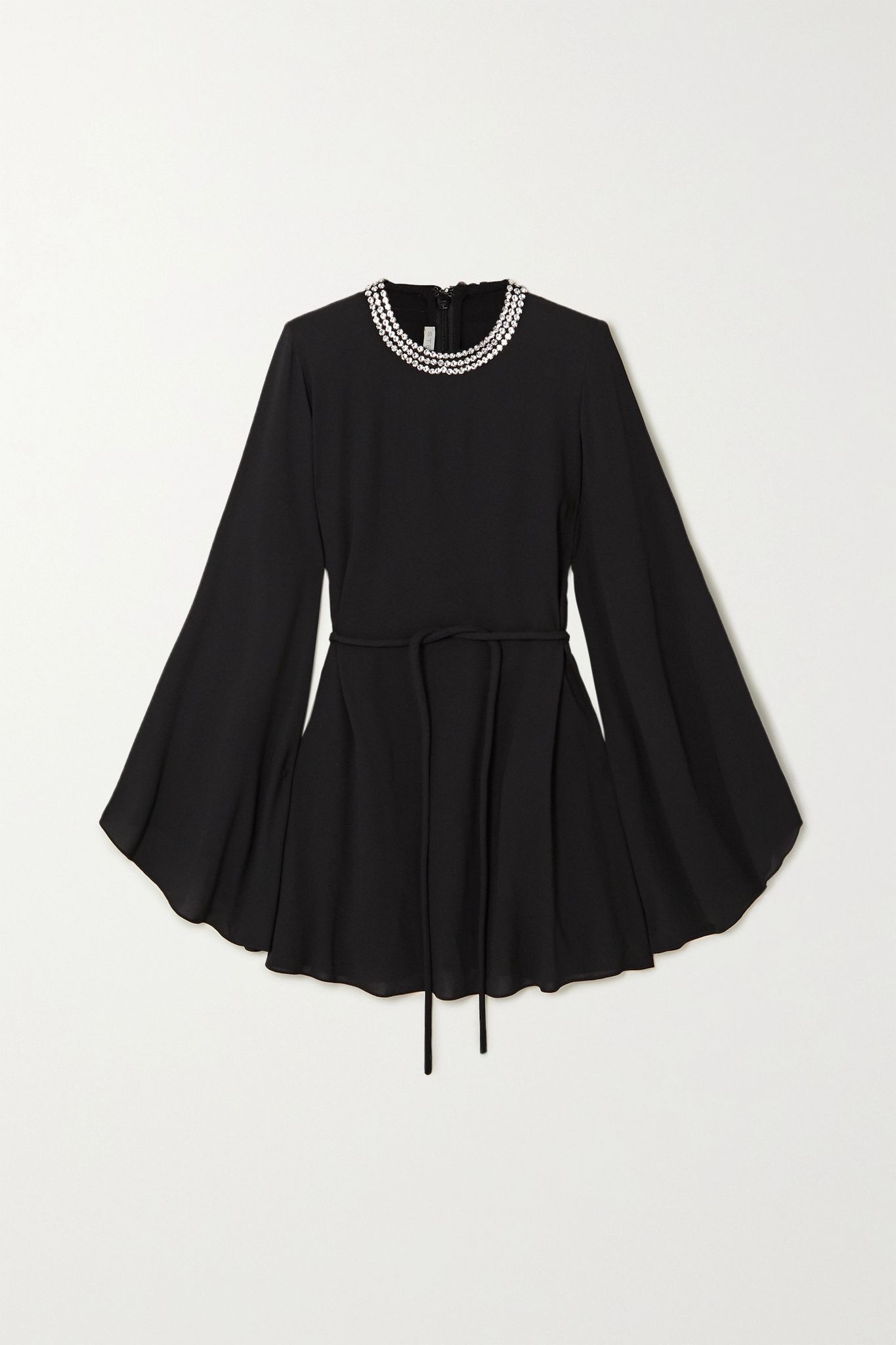 Crystal-embellished belted crepe mini dress - 1