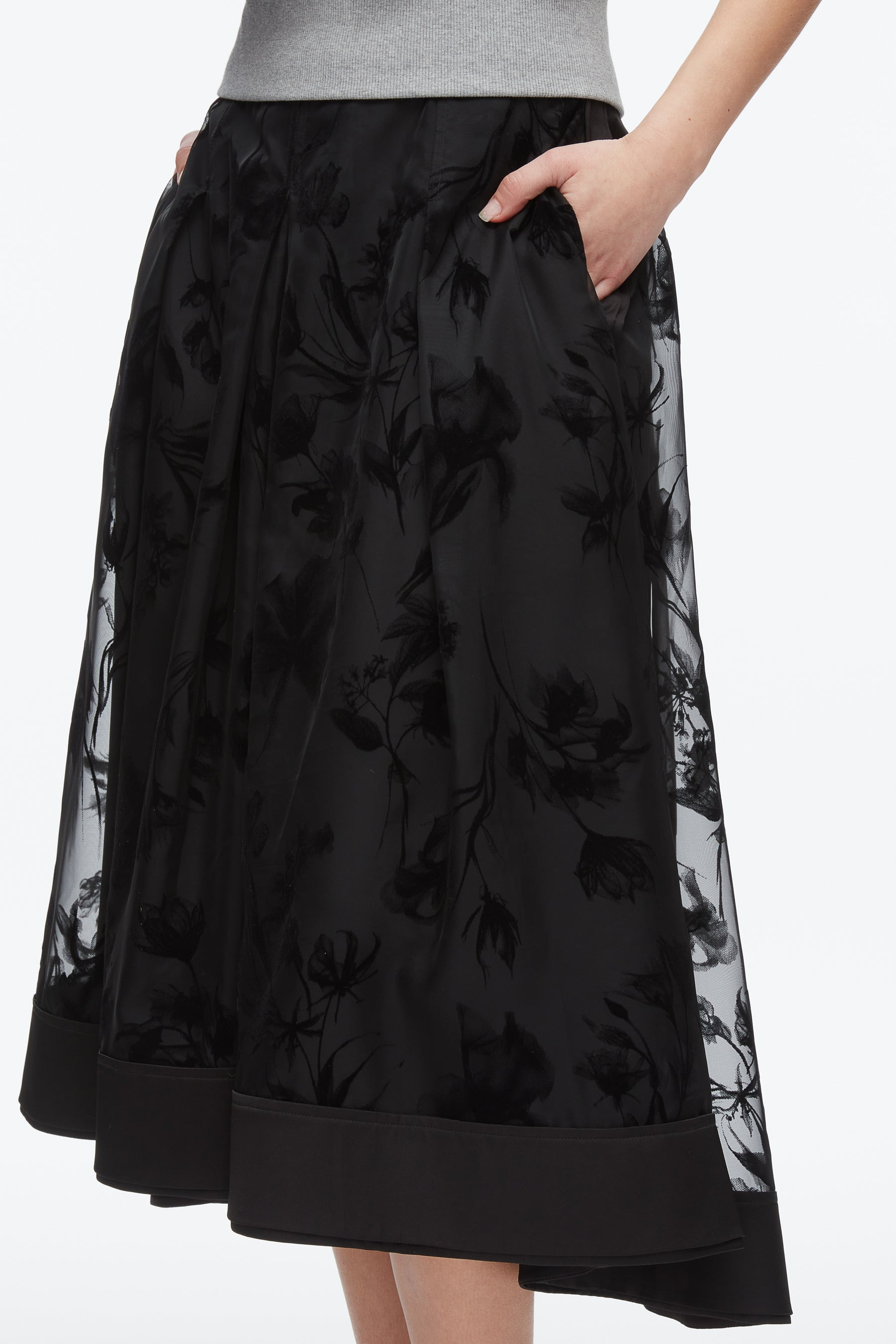 Flocked Organza Midi Skirt - 6