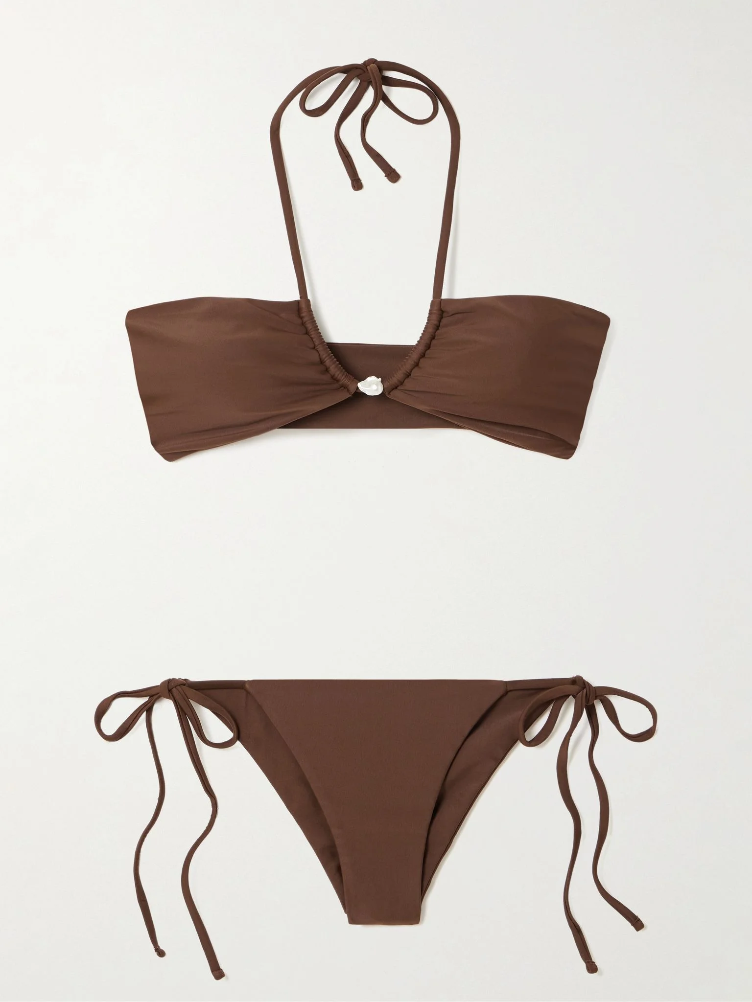Bahia pearl-embellished stretch-ECONYL® halterneck bikini Brown - 1
