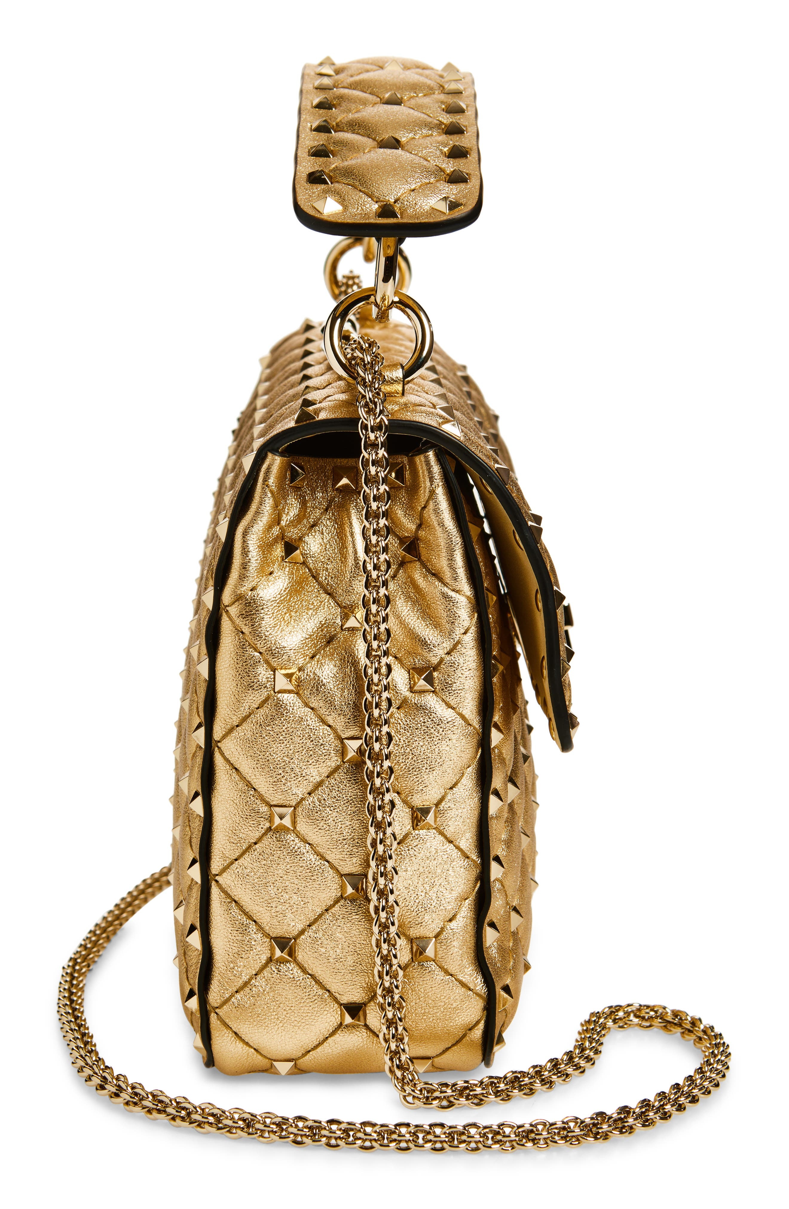 Valentino Garavani Medium Rockstud Spike Quilted Metallic Leather Shoulder Bag in Metallic Mekong at - 6