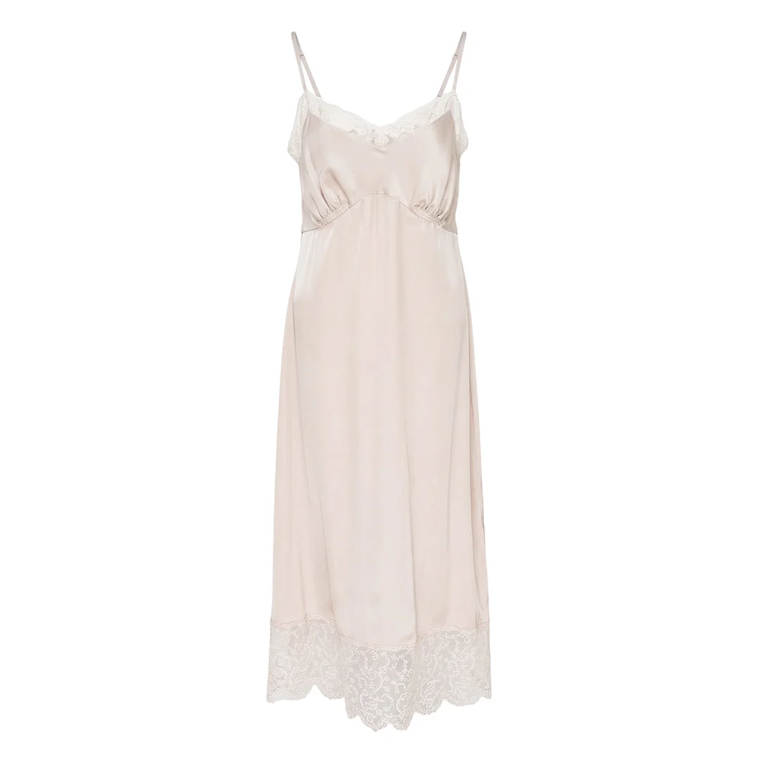 Lace Trim Satin Slip Dress - 1