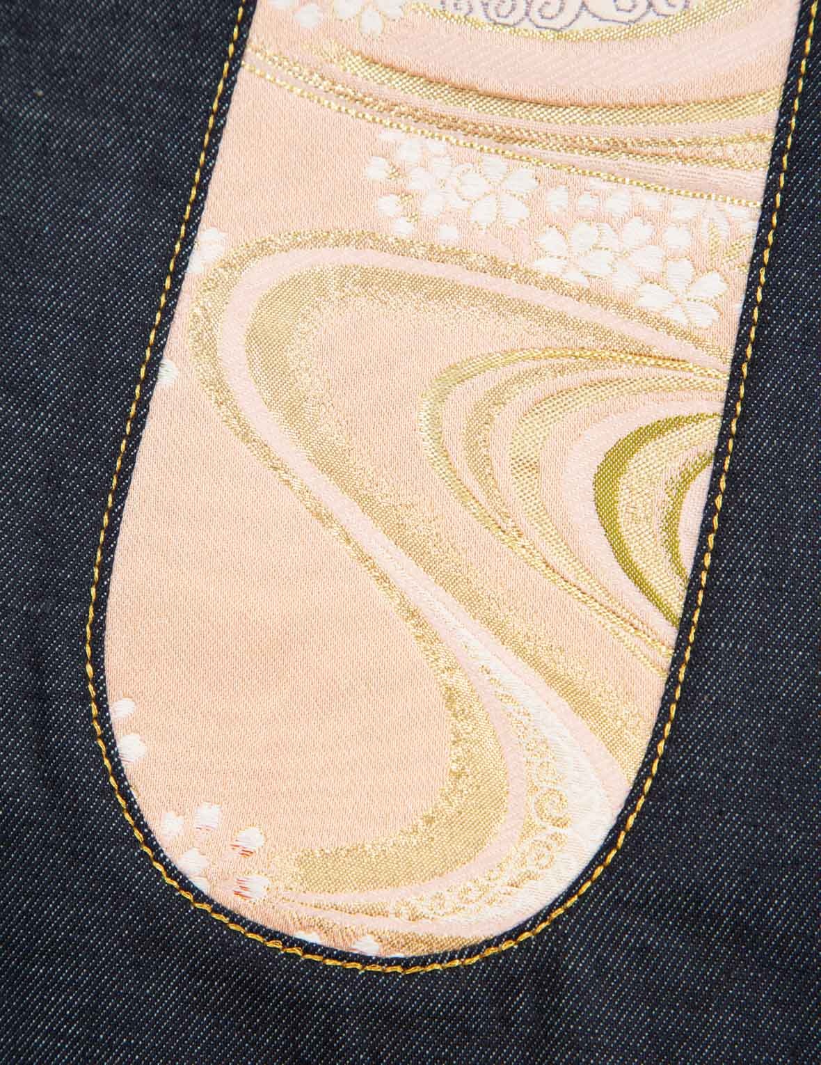 SAKURA-PATTERN BROCADE DAICOCK INSERT BOYFRIEND JEANS - 12